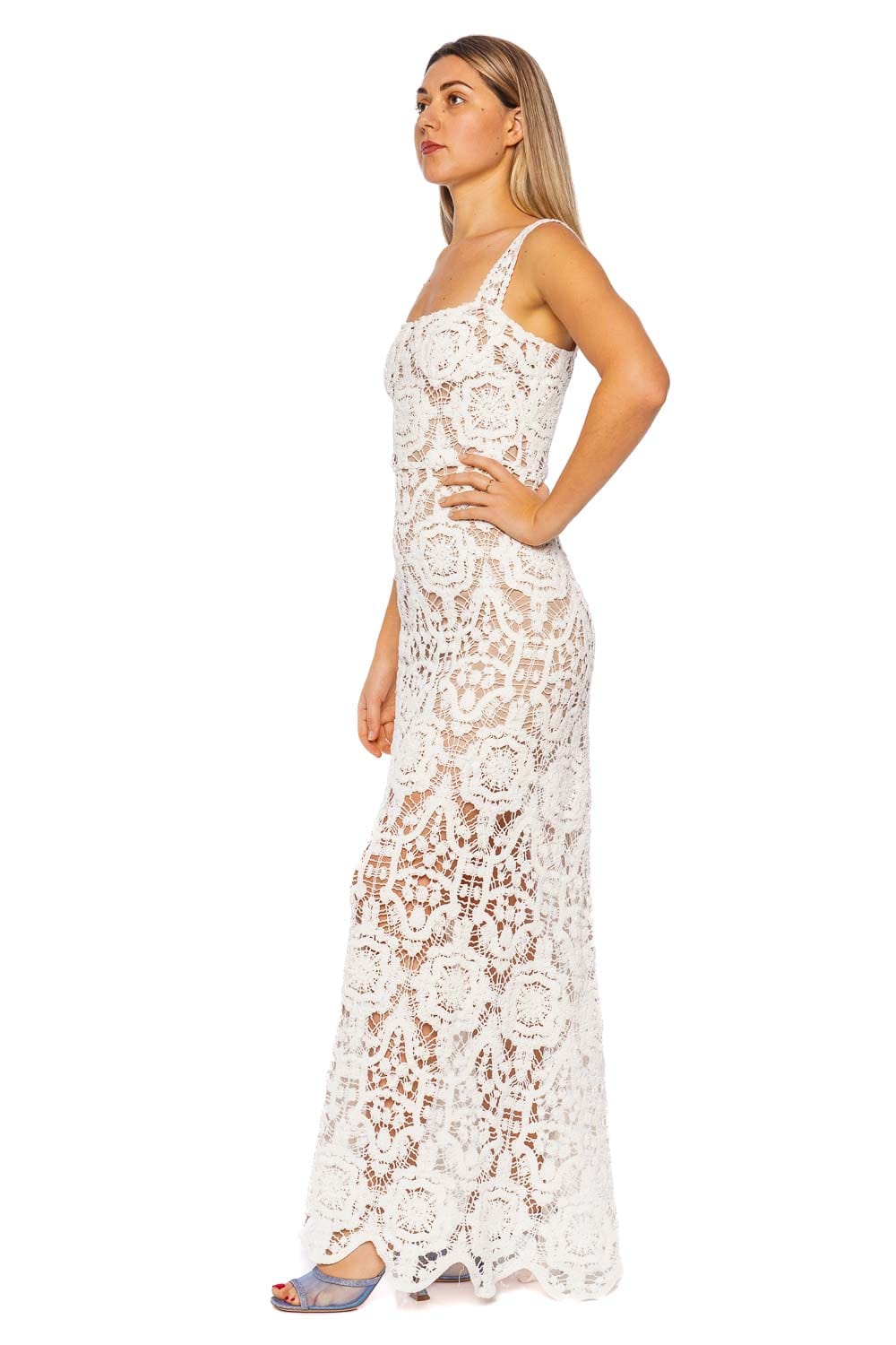 Bronx and Banco Marley White Crochet Sleeveless Maxi Dress