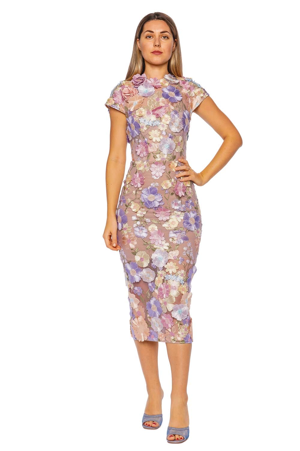 Bronx and Banco Jasmine Capsleeve Pastel Floral Midi Dress