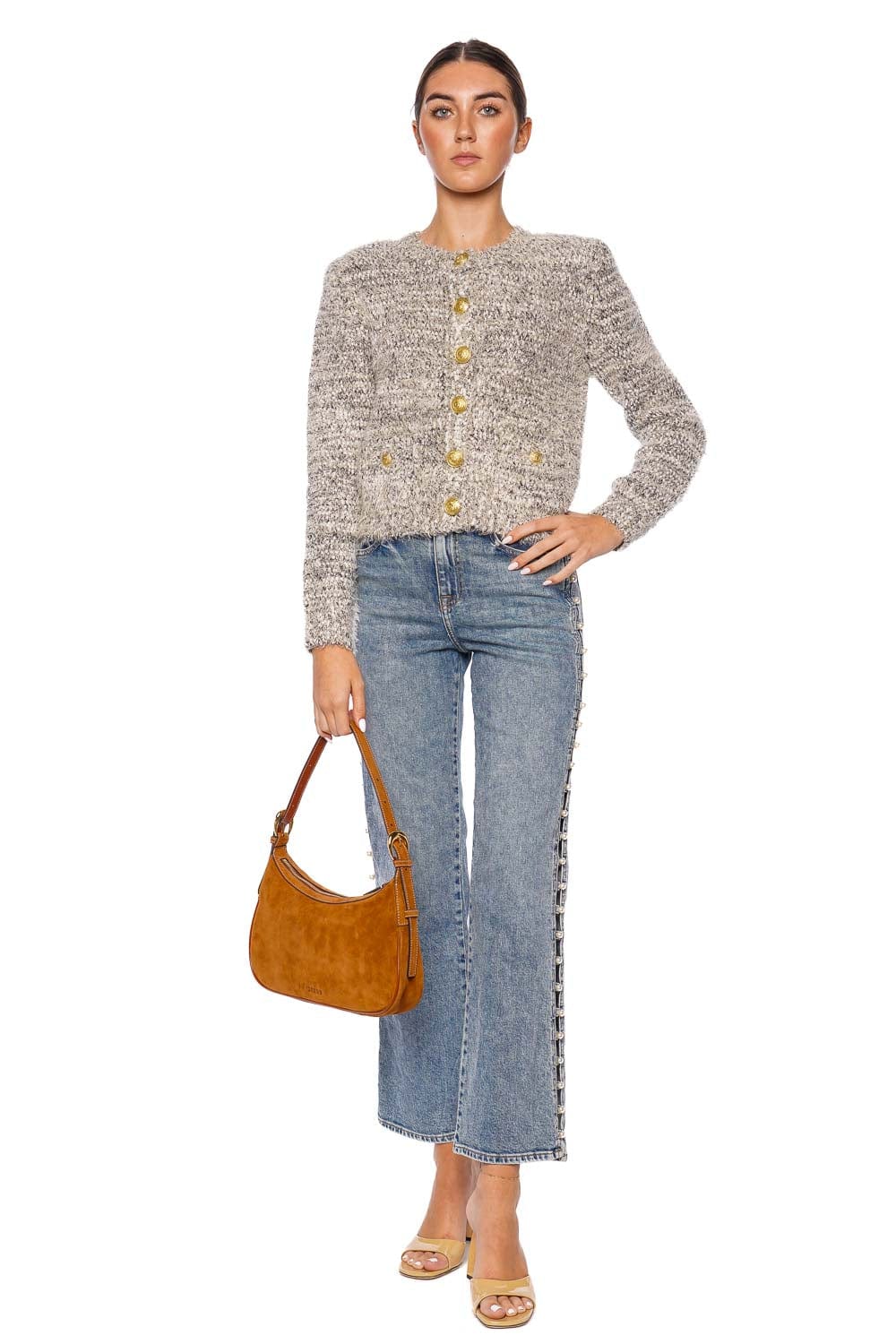 L'AGENCE Una Metallic Knit Cardigan