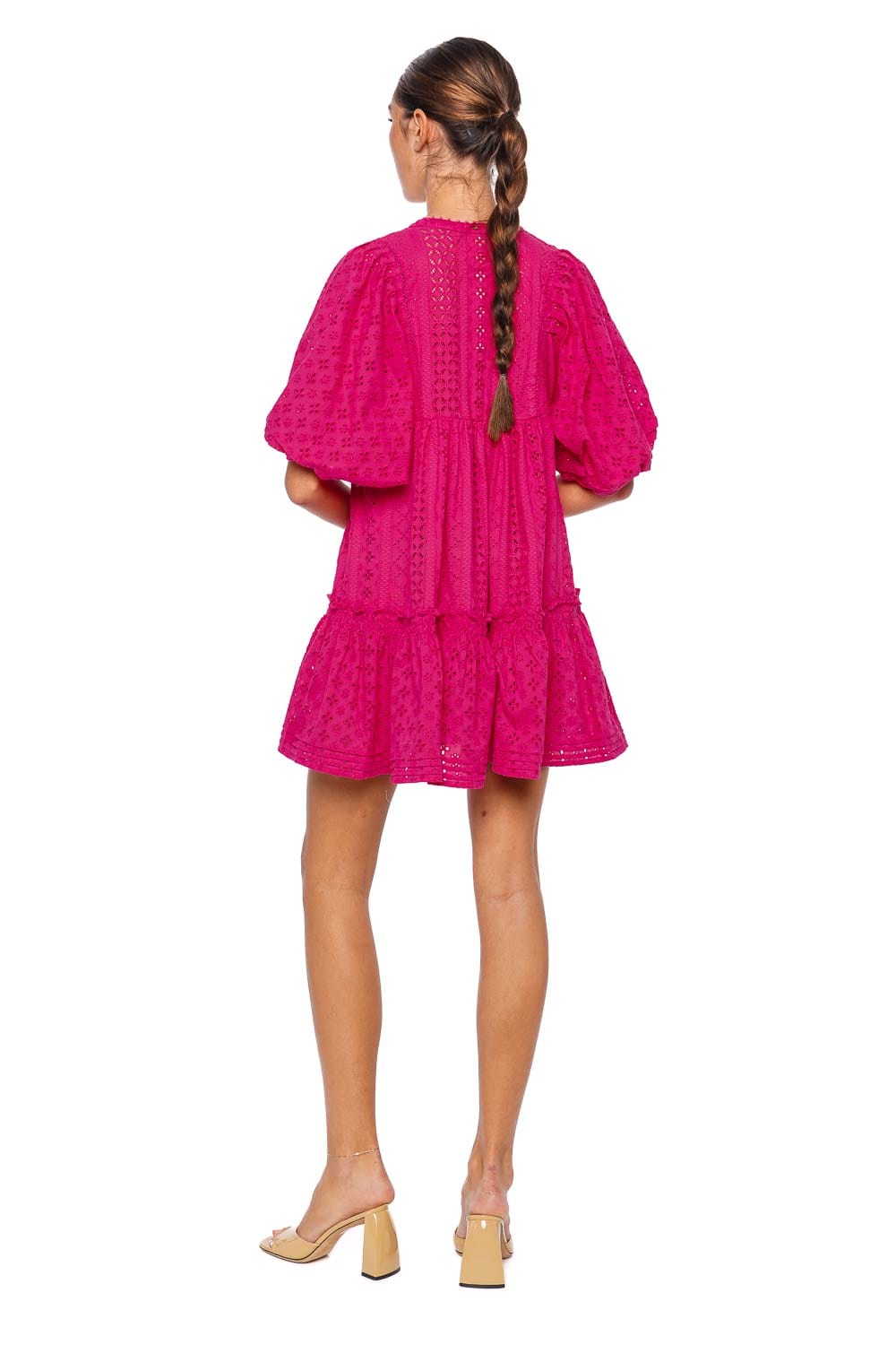 Poupette St Barth Aria Fuchsia Eyelet Mini Dress