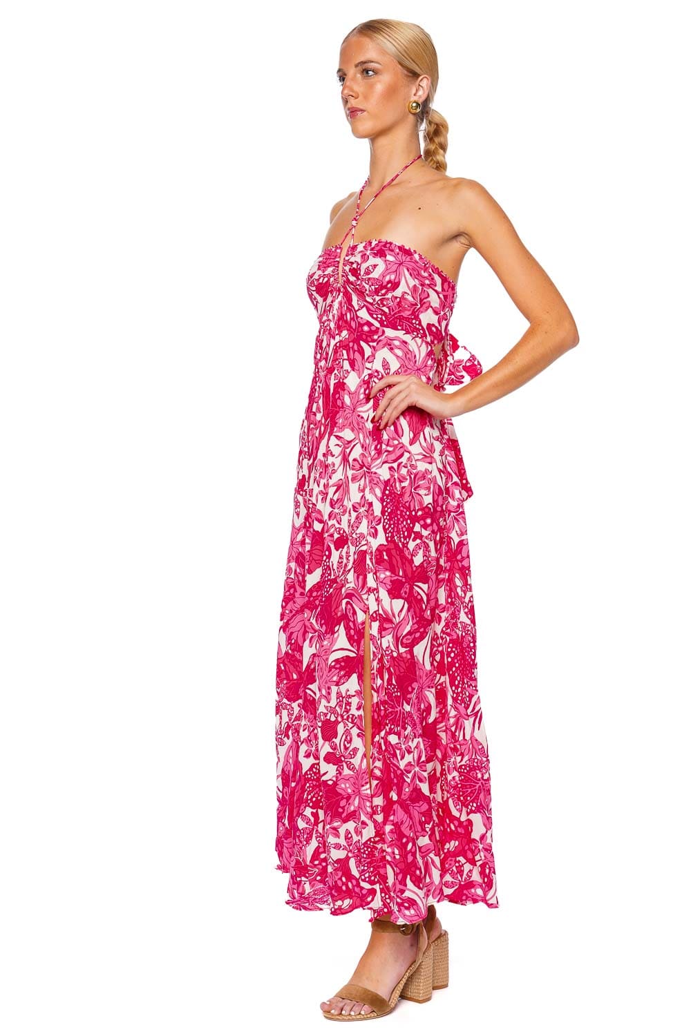 Poupette St Barth Carla Pink Jengel Halter Maxi Dress