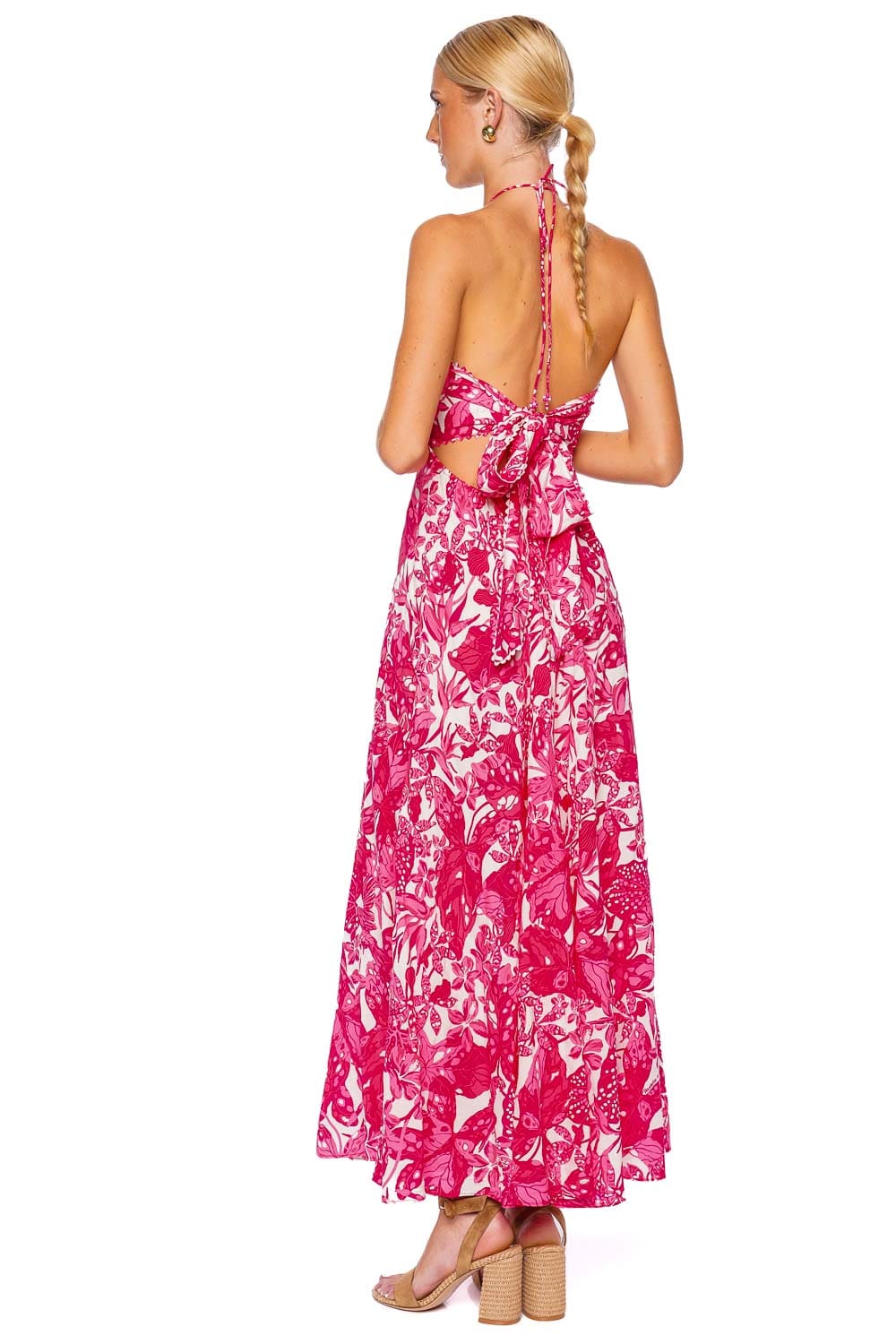 Poupette St Barth Carla Pink Jengel Halter Maxi Dress