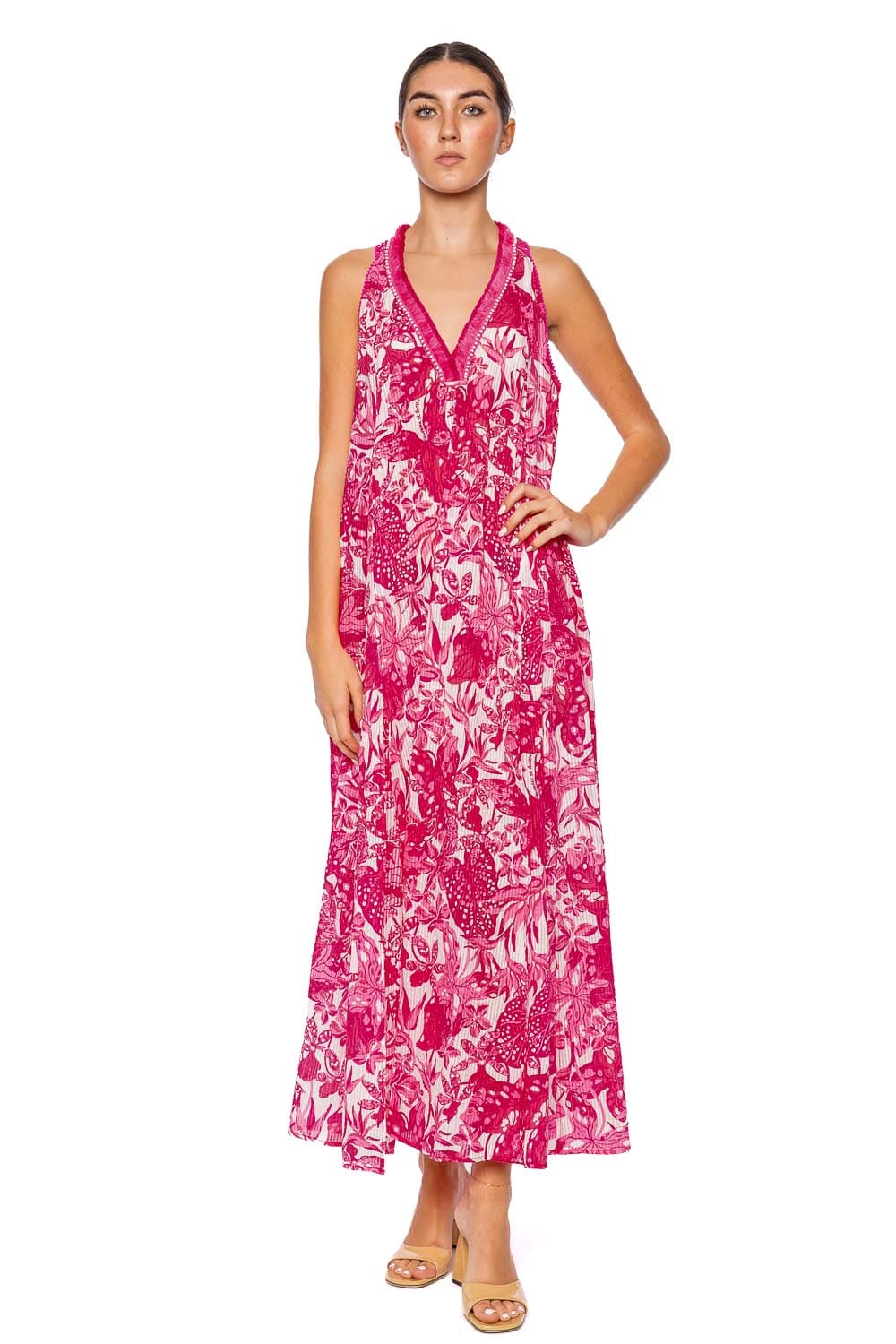 Poupette St Barth store Carine Red Mistral Floral Halter Maxi Dress