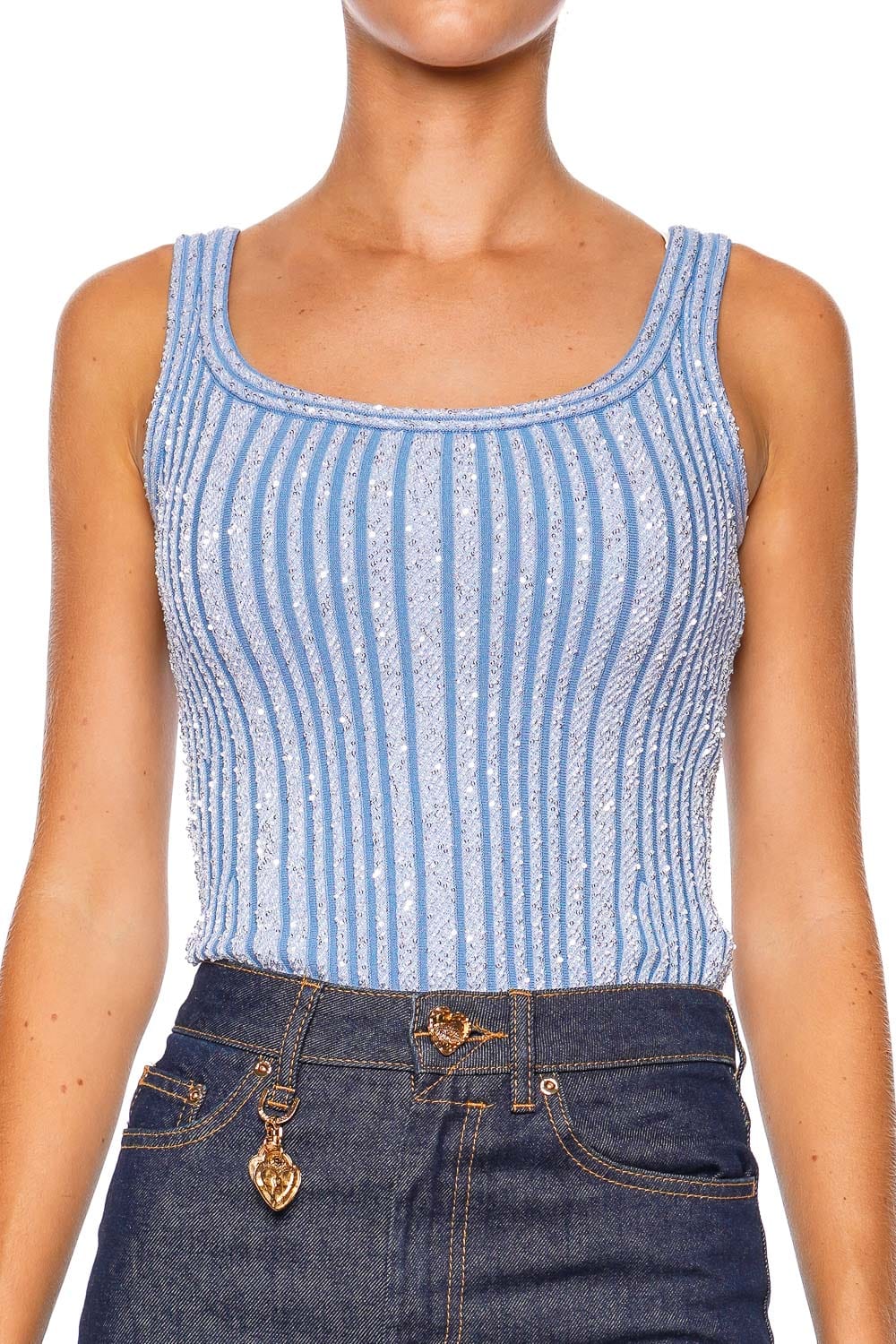 MISSONI TANK TOP DS25SK09 SOLID-COLOR LIGHT BLUE