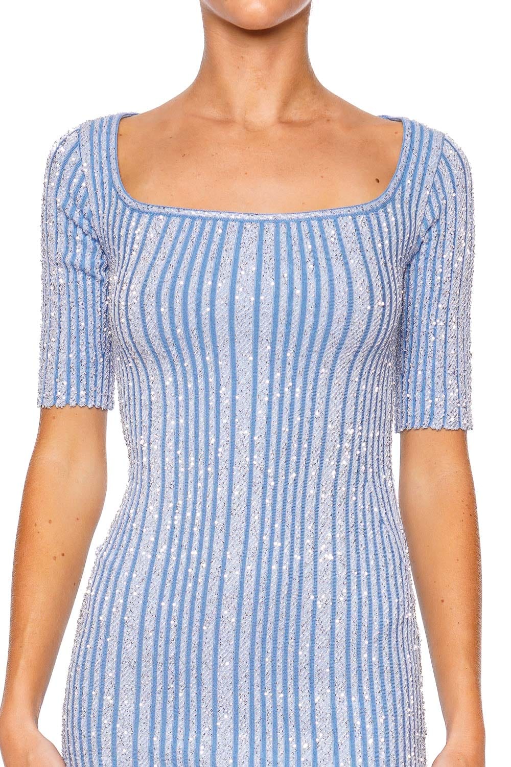 MISSONI Light Blue Sequin Knit Mini Dress