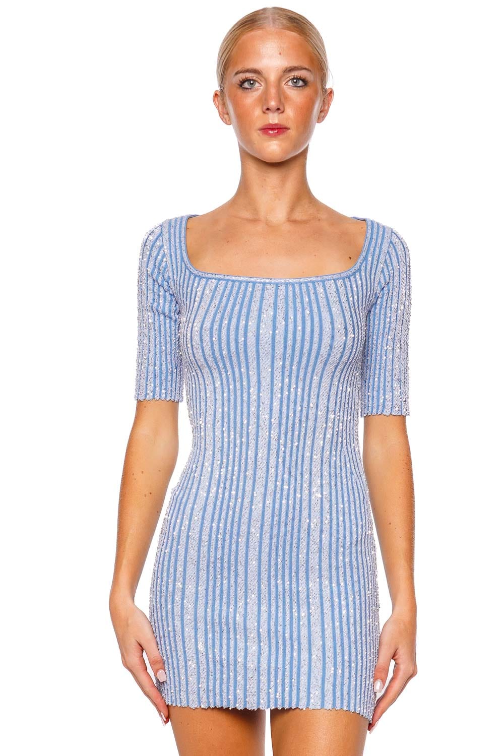 MISSONI Light Blue Sequin Knit Mini Dress