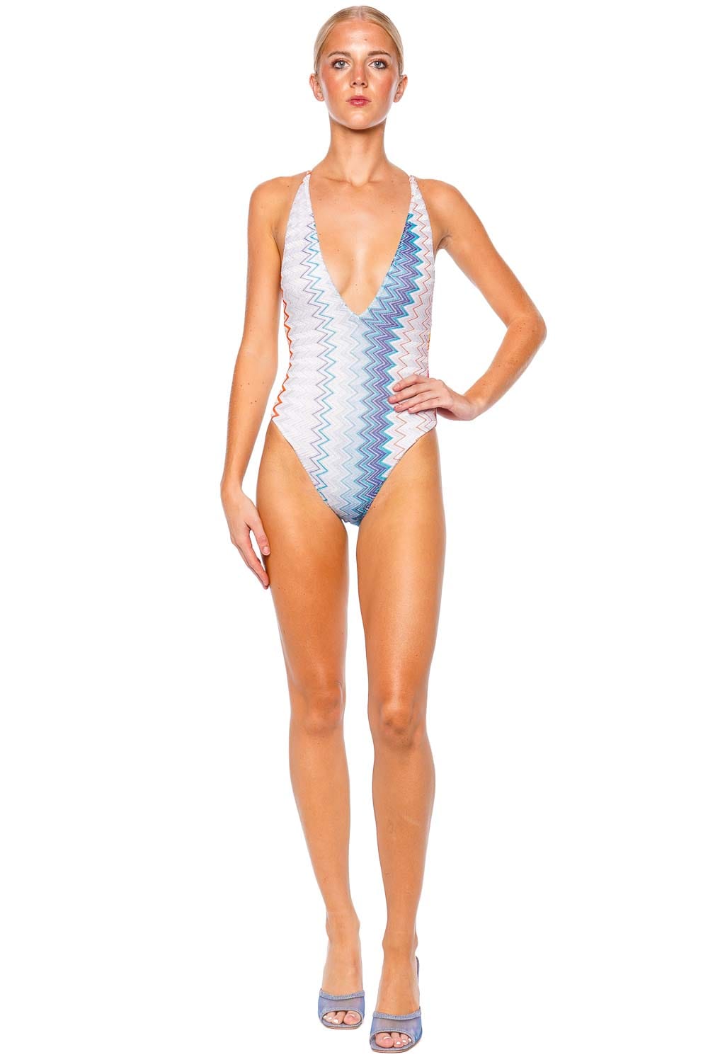 MISSONI V Neck Zig Zag One Piece Swimsuit