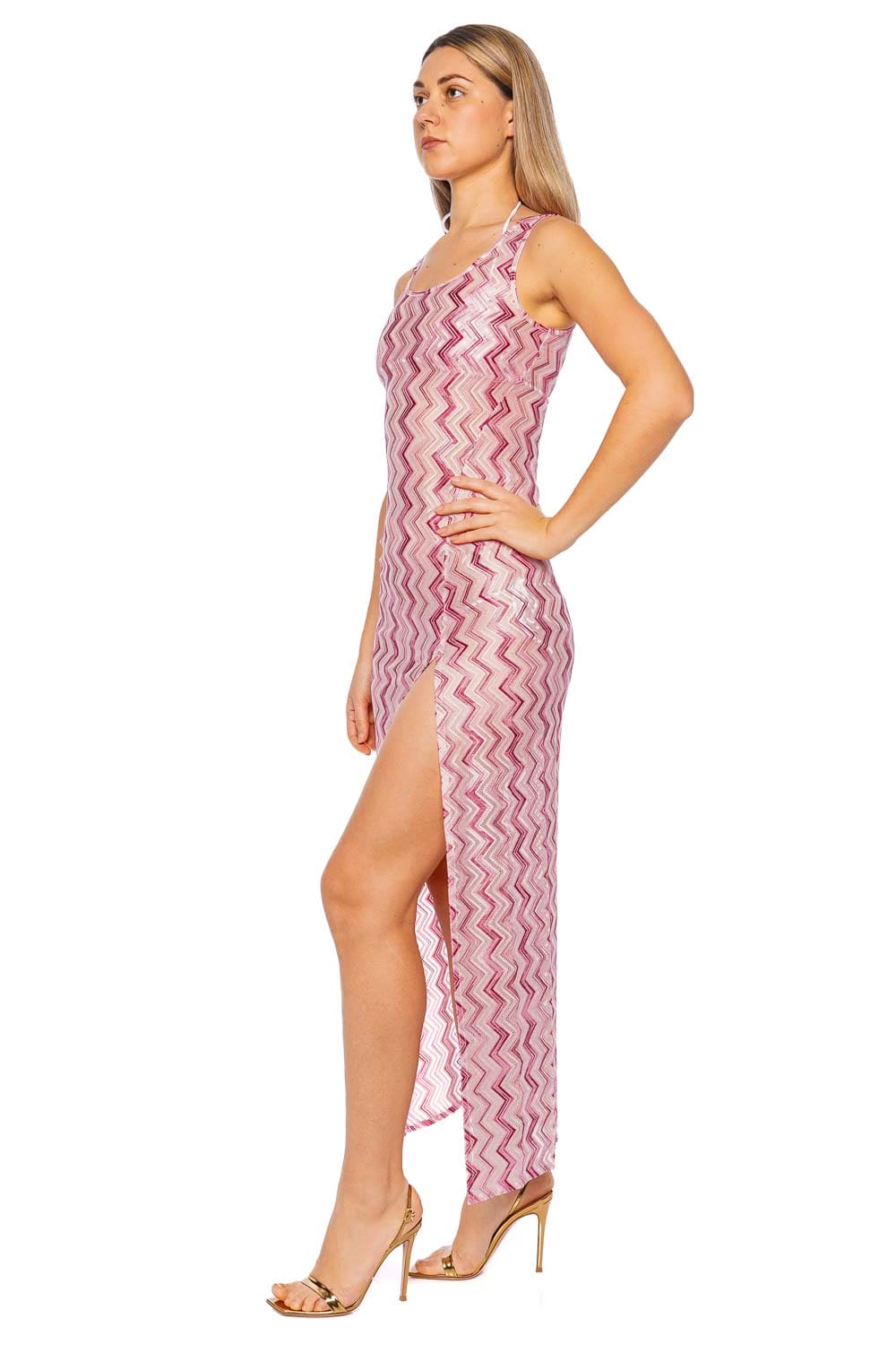 MISSONI Slub Zigzag Pink & White Cover Up Dress