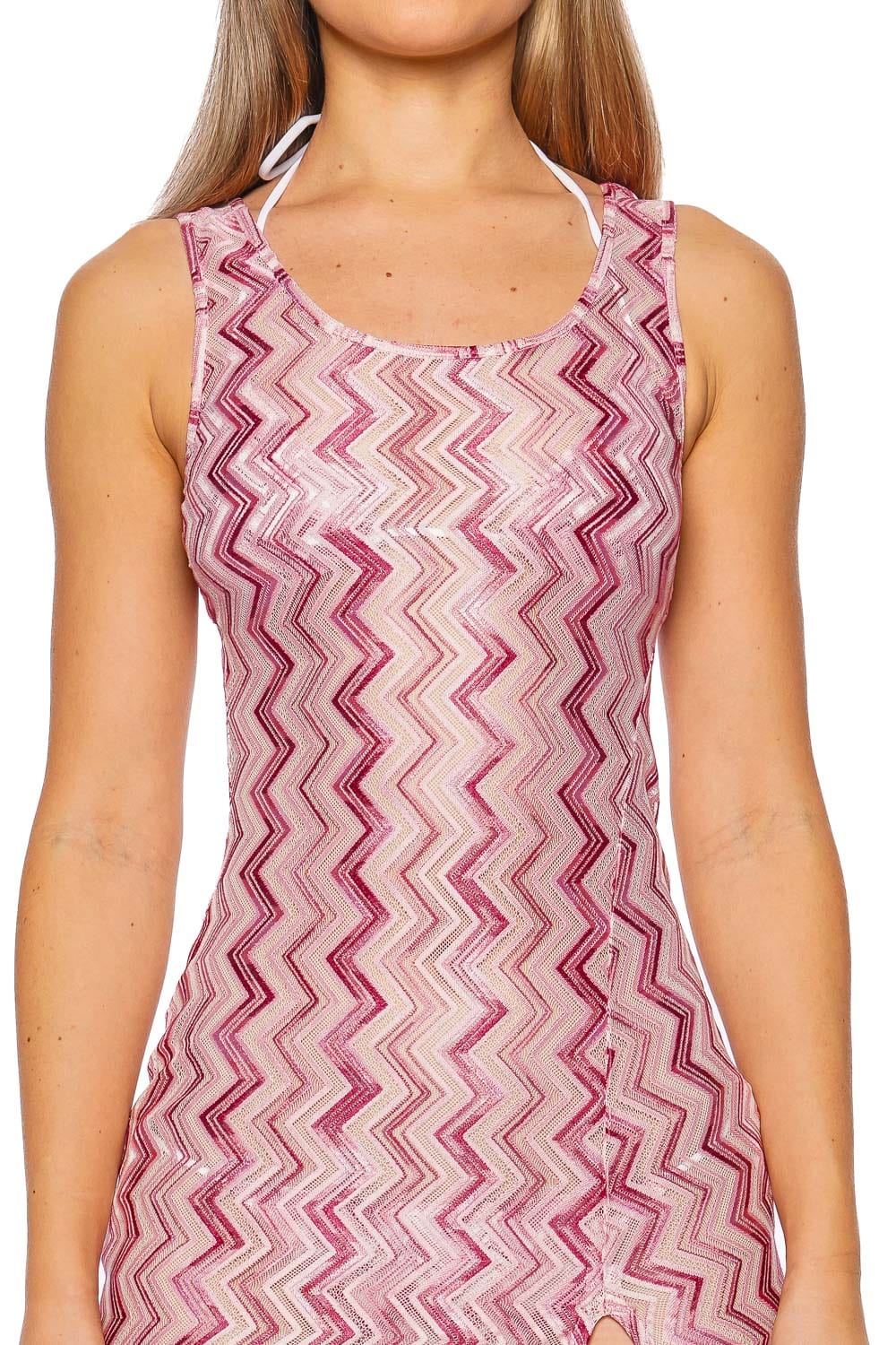 MISSONI Slub Zigzag Pink & White Cover Up Dress