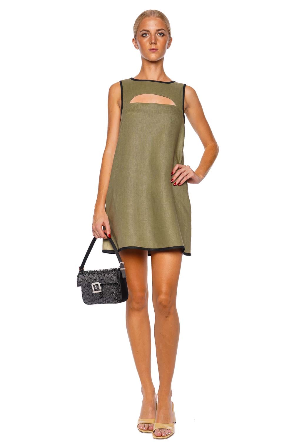 Matthew Bruch Bound Cutout Linen Mini Shift Dress