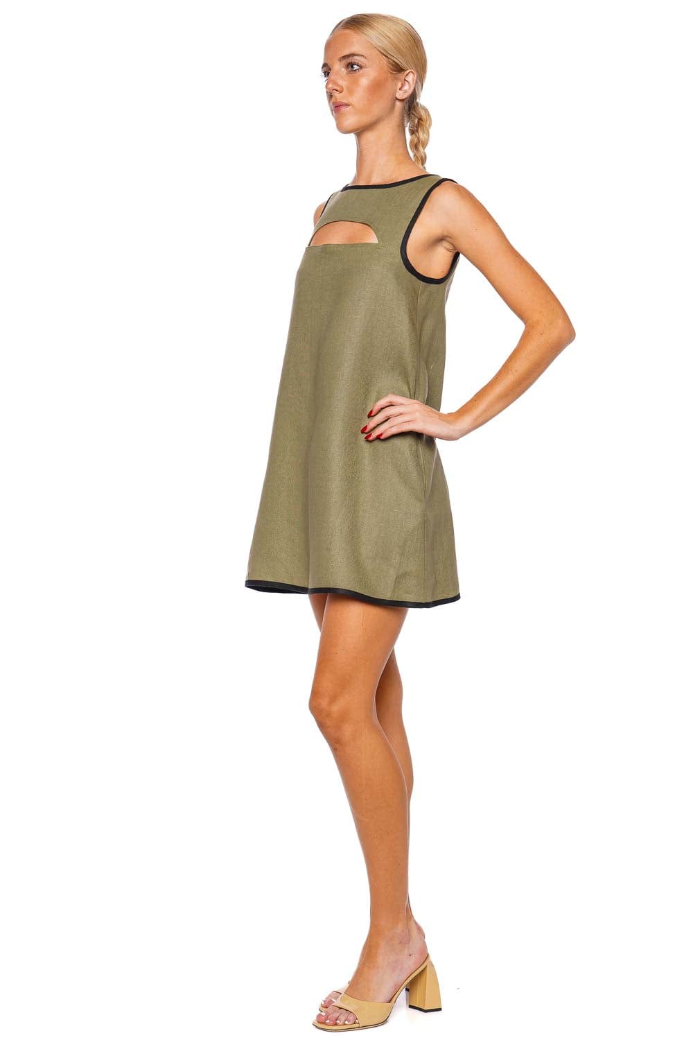 Matthew Bruch Bound Cutout Linen Mini Shift Dress