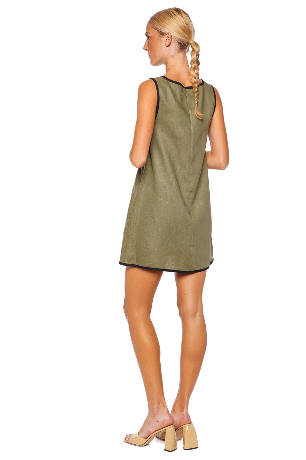 Matthew Bruch Bound Cutout Linen Mini Shift Dress