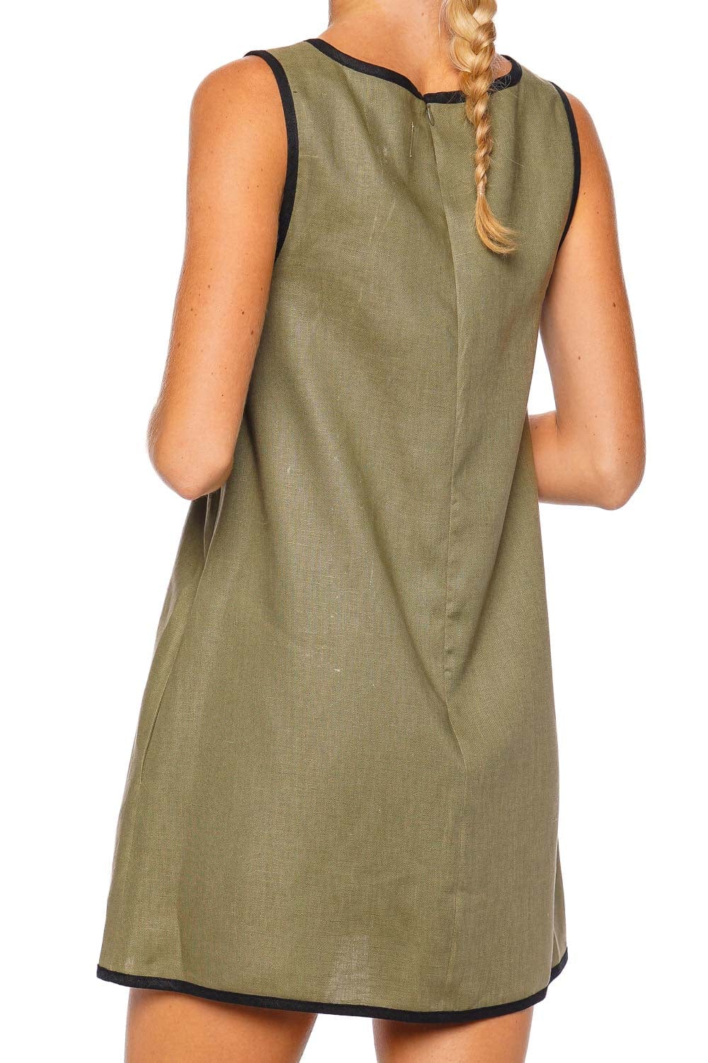 Matthew Bruch Bound Cutout Linen Mini Shift Dress