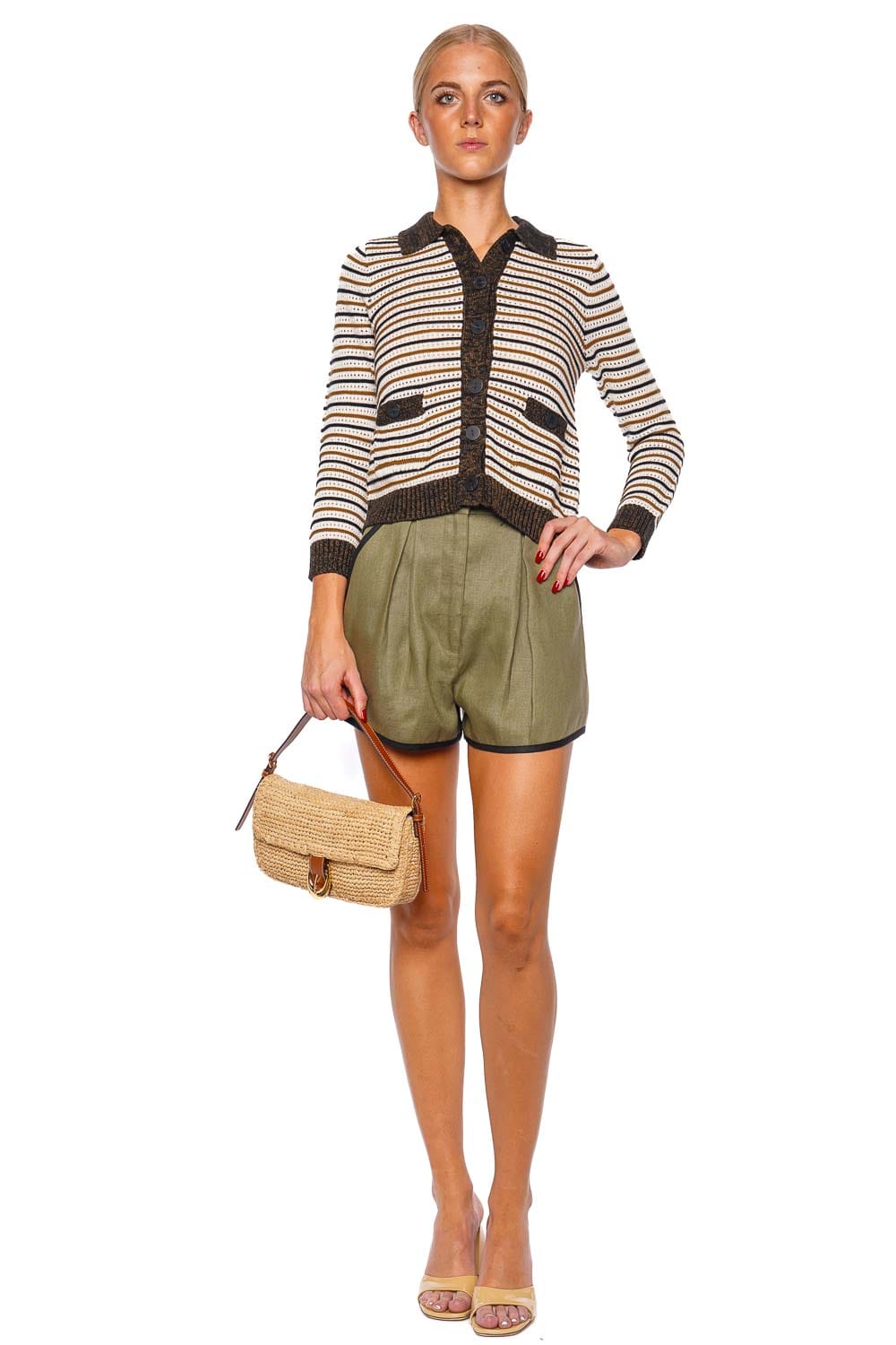 Matthew Bruch Olive Striped Mesh Cardigan