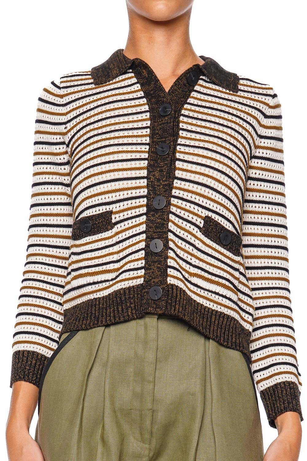 Matthew Bruch Olive Striped Mesh Cardigan