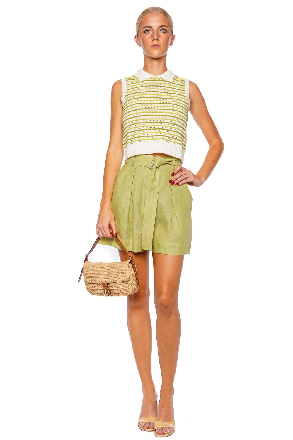 Matthew Bruch Lime Striped Mesh Collared Tank