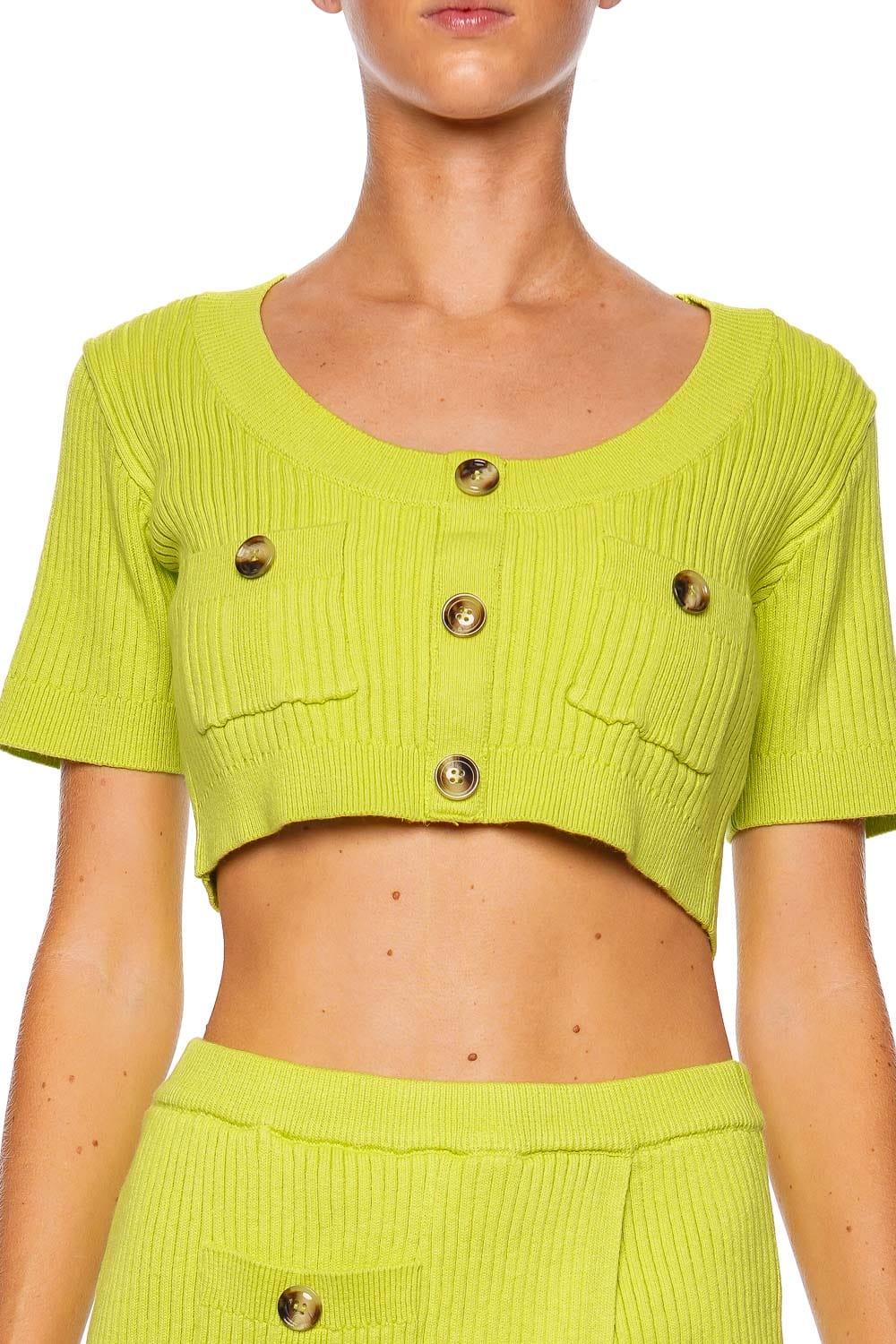 Matthew Bruch Lime Ribbed Knit Apron Crop Top