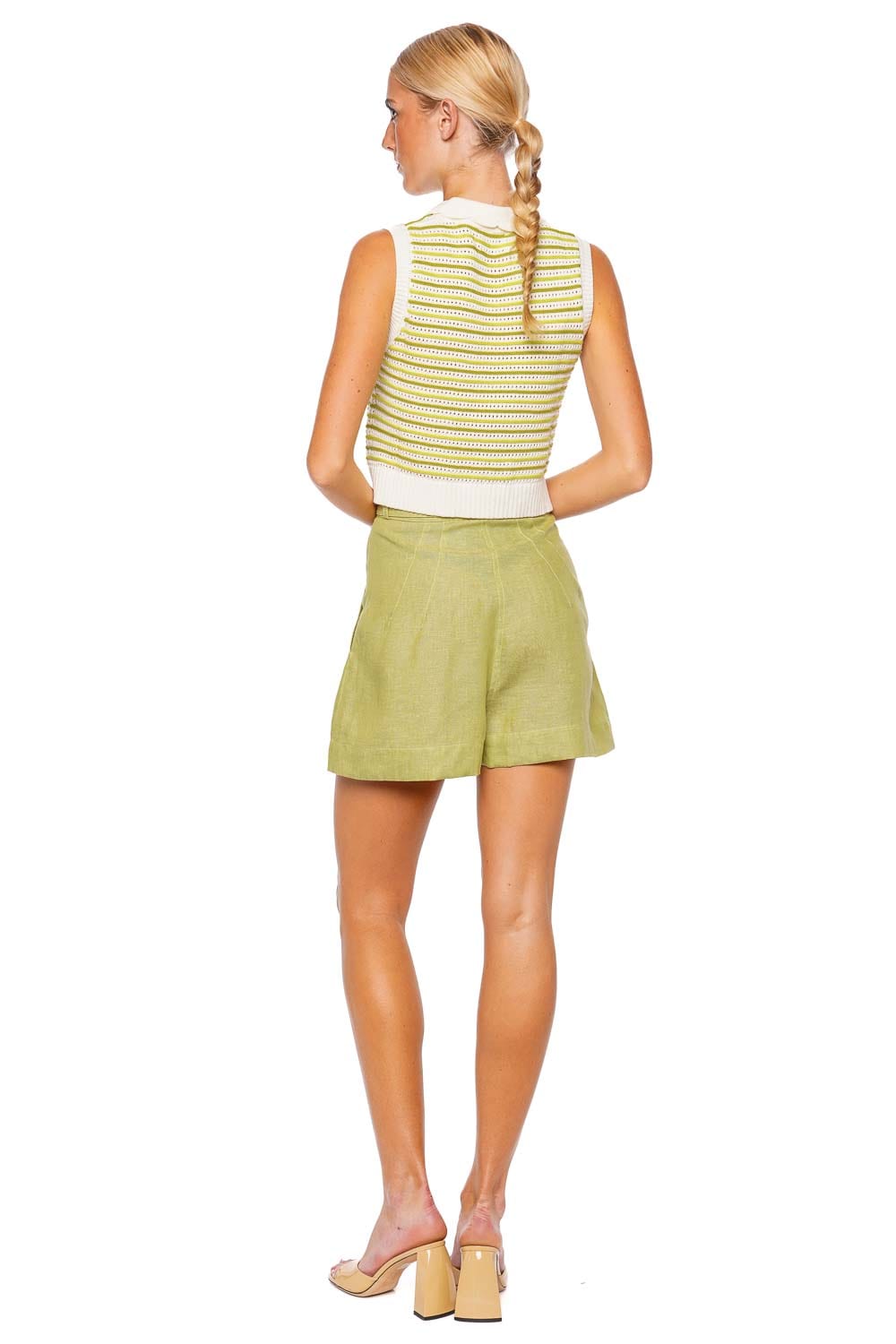 Matthew Bruch Celery Belted Linen Pleated Short