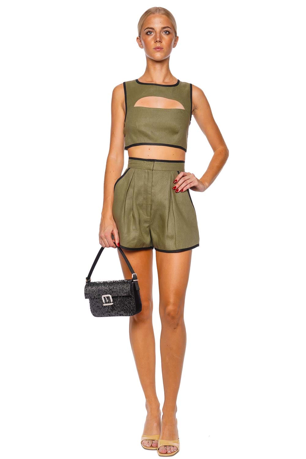 Matthew Bruch Bound Army Linen Pleated Short