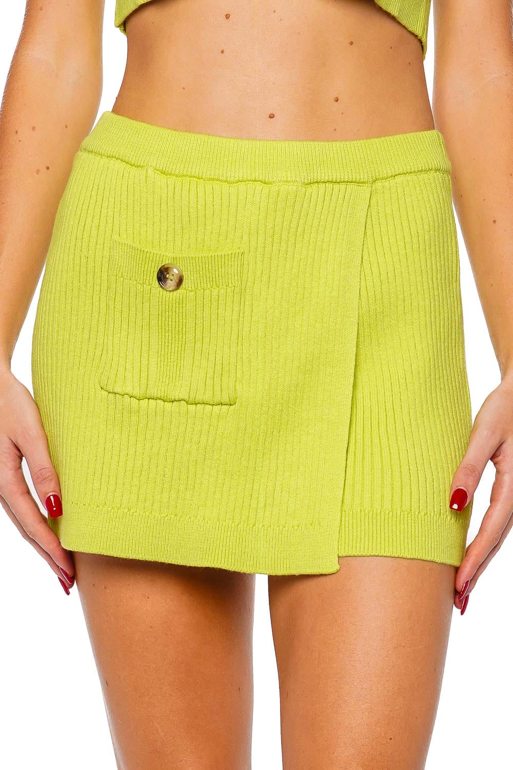 Matthew Bruch Lime Ribbed Knit Mini Skort