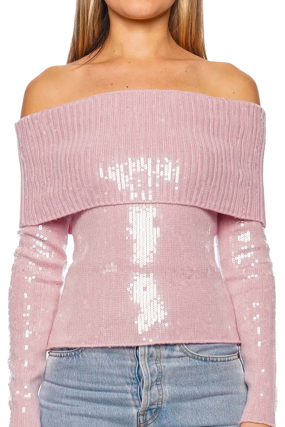 Retrofête Jourdana Sequin Knit Off Shoulder Top