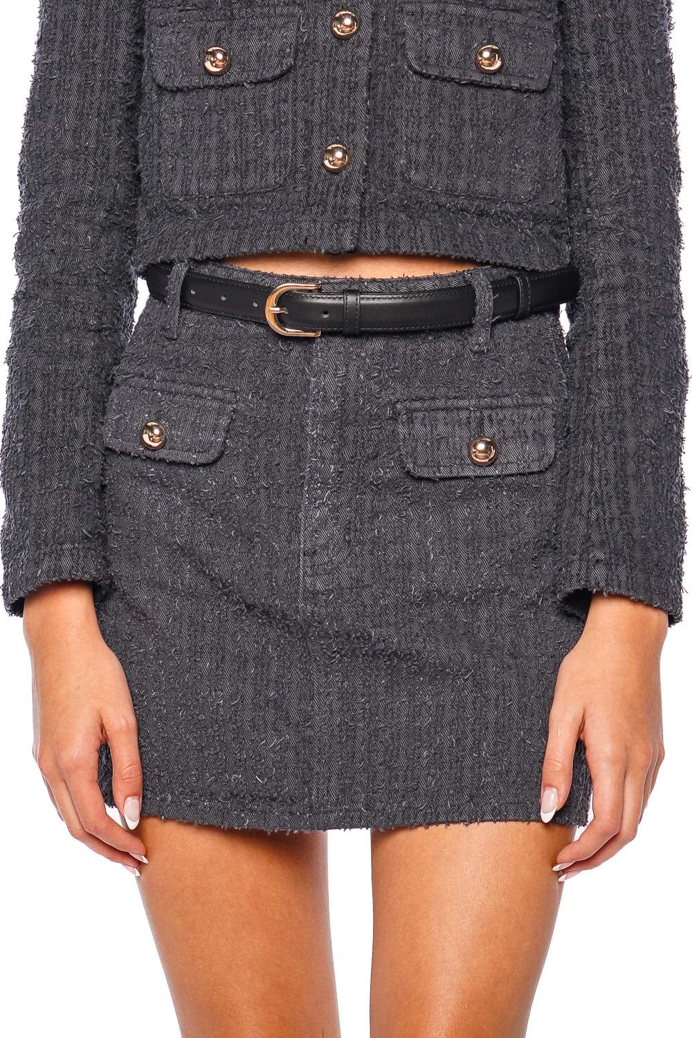 self-portrait Grey Textured Denim Mini Skirt