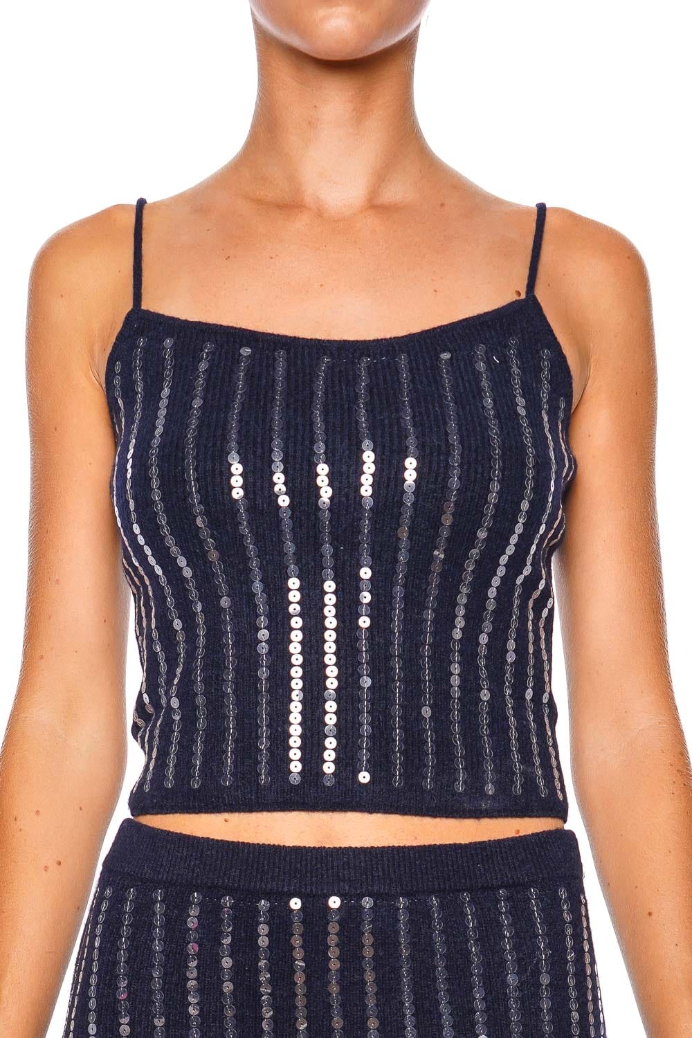 Staud Emerson Navy Sequin Knit Tank