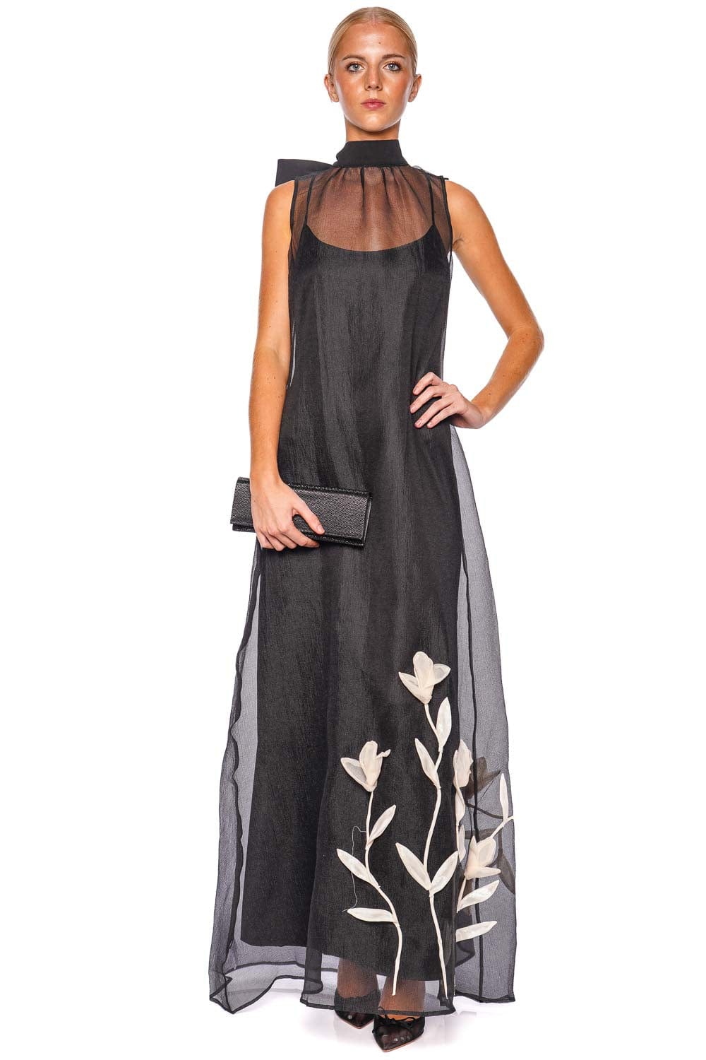 Staud Albee Black Chiffon Floral Maxi Dress