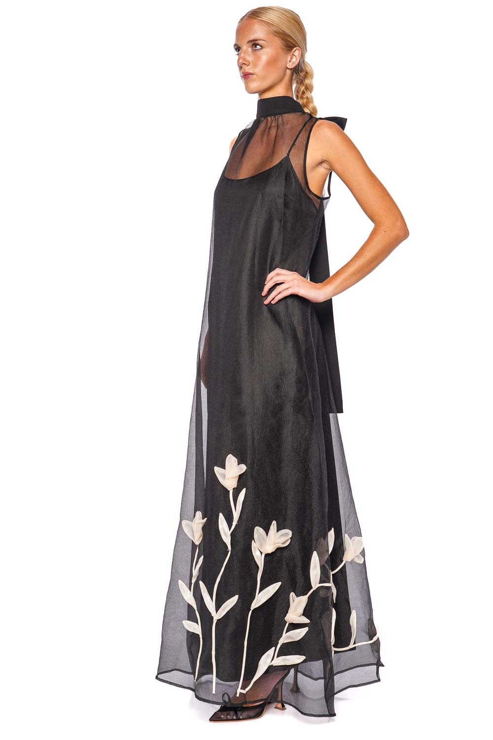 Staud Albee Black Chiffon Floral Maxi Dress