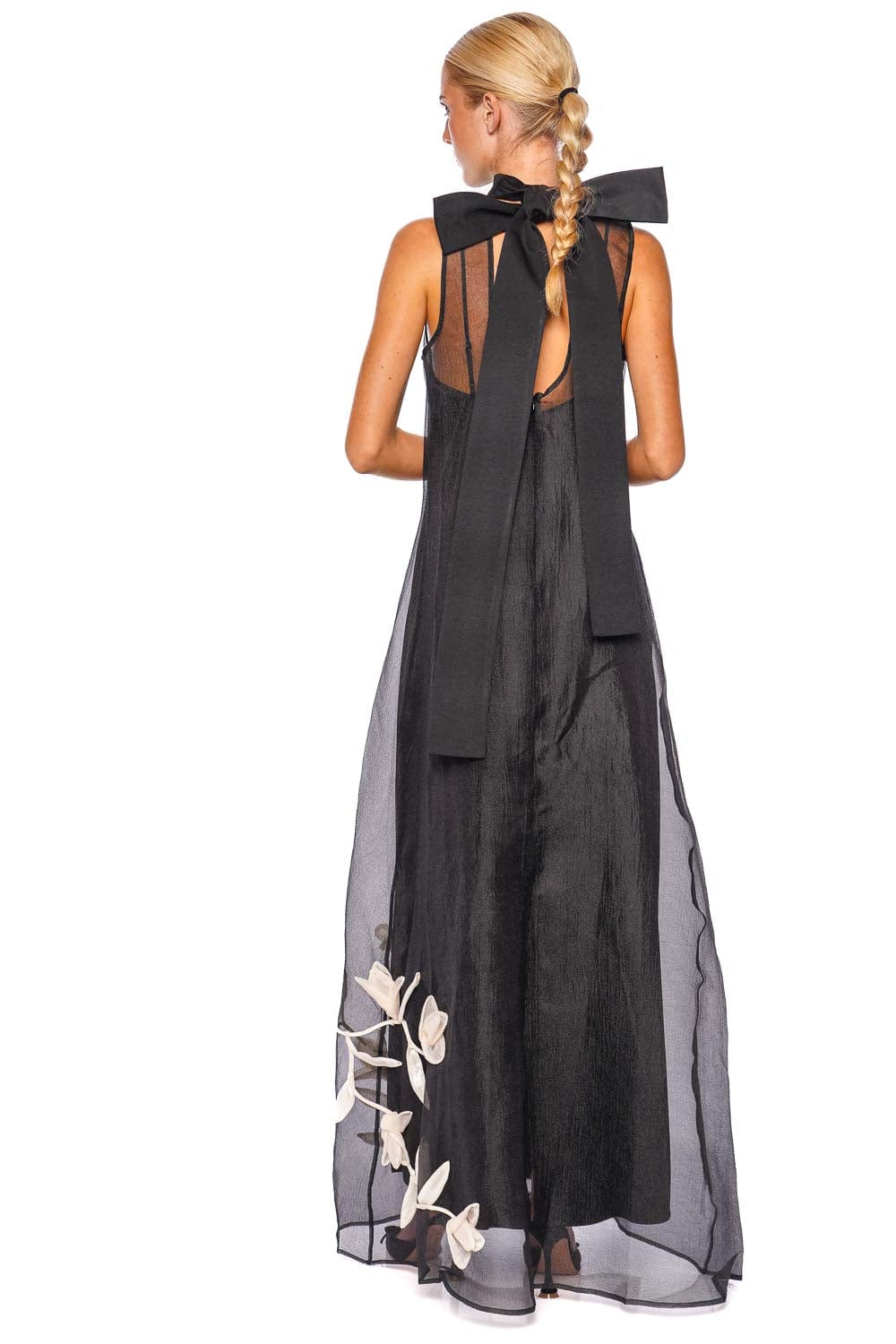 Staud Albee Black Chiffon Floral Maxi Dress