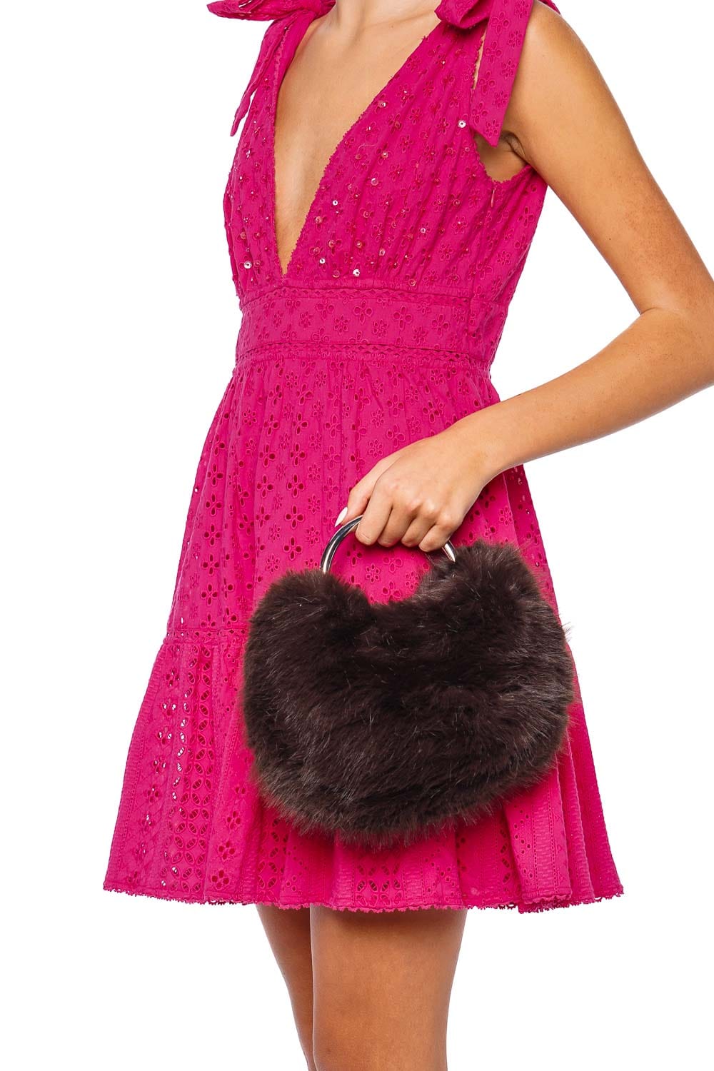 Staud Romeo Espresso Faux Fur Top Handle Bag