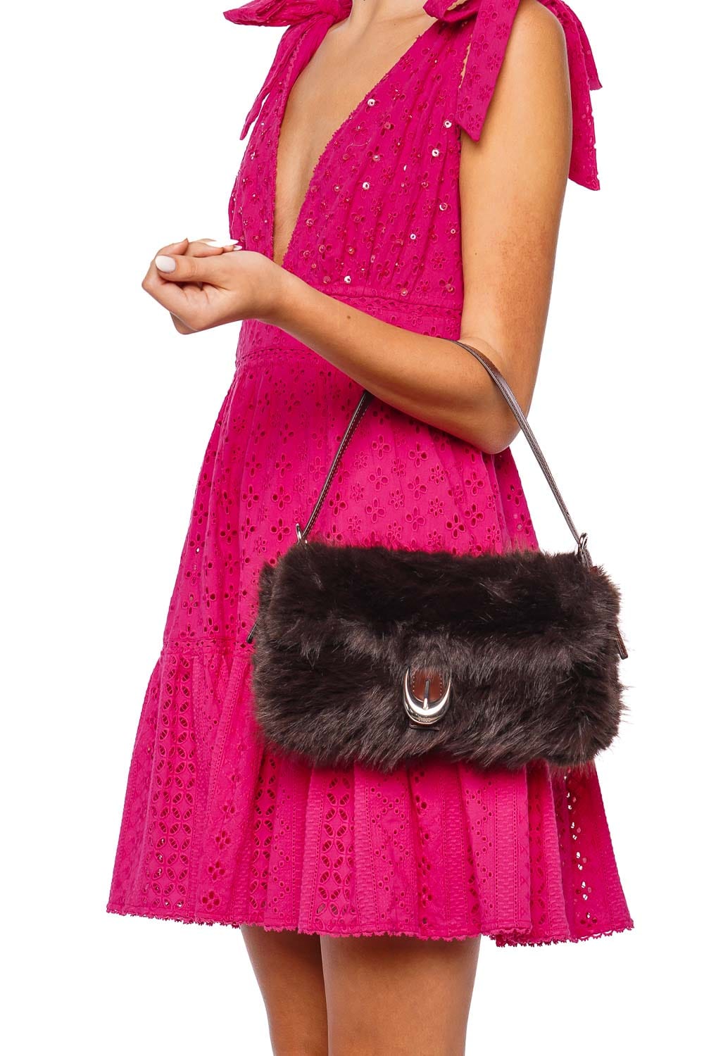 Staud Harlow Espresso Faux Fur Shoulder Bag