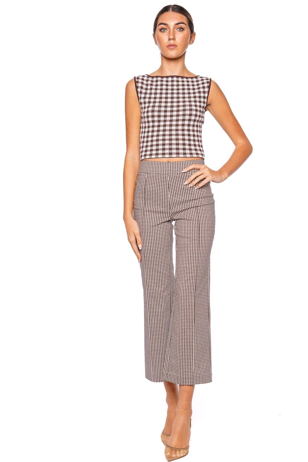 Staud Knack Chocolate Gingham Crop Pant