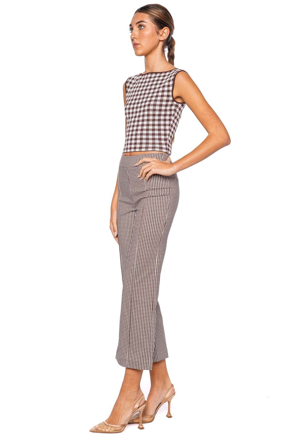 Staud Knack Chocolate Gingham Crop Pant