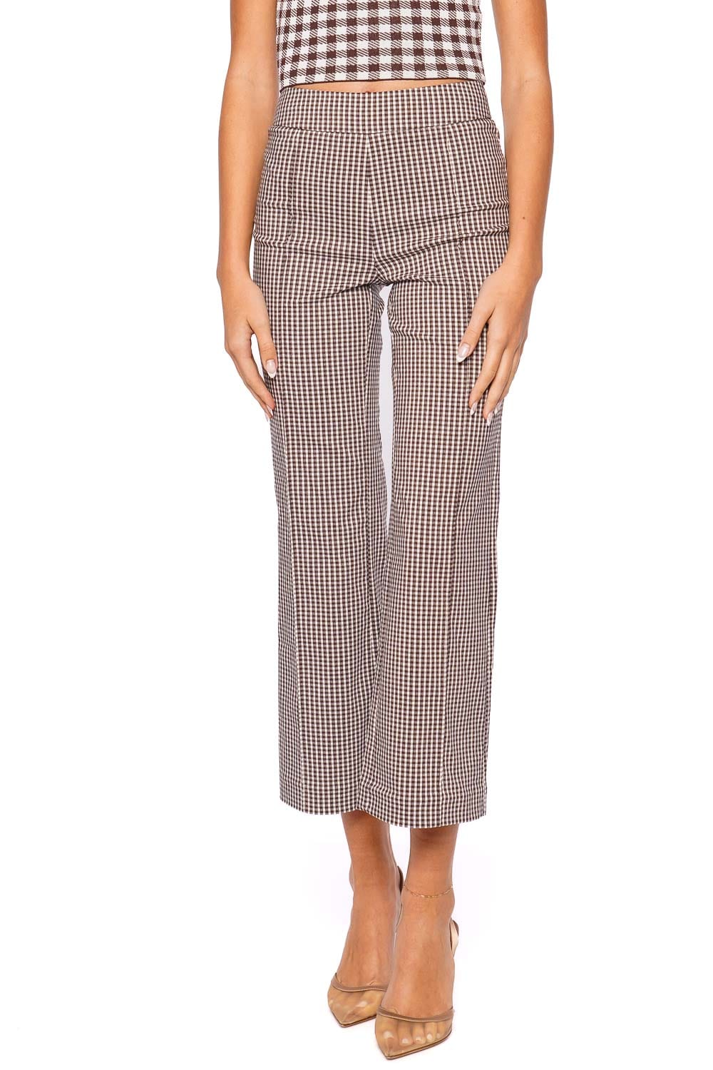 Staud Knack Chocolate Gingham Crop Pant