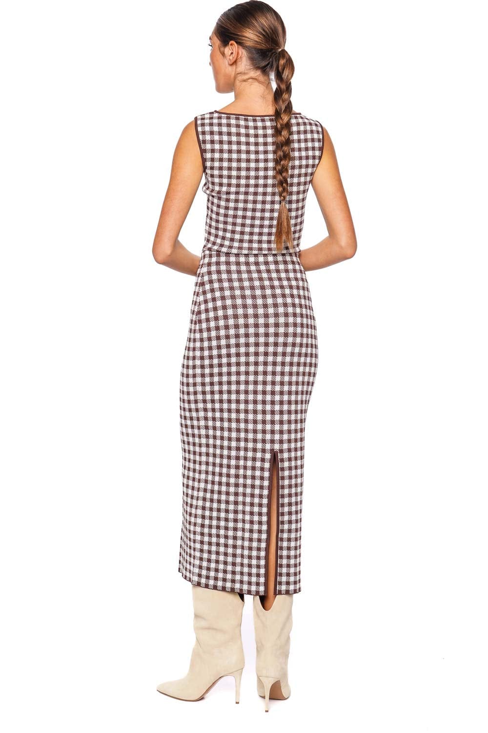 Staud Montgomery Chocolate Gingham Sleeveless Top