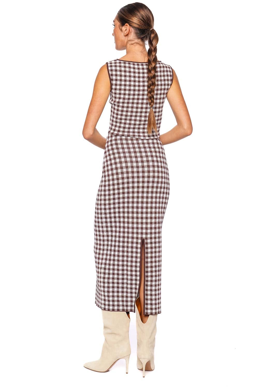 Staud Karina Chocolate Gingham Midi Skirt