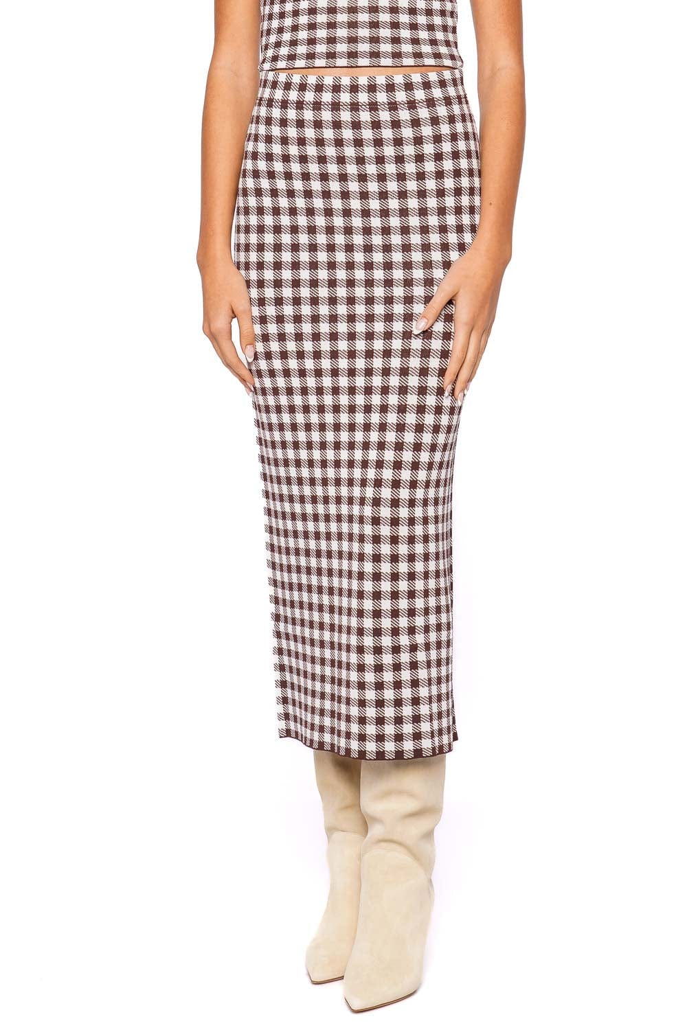 Staud Karina Chocolate Gingham Midi Skirt