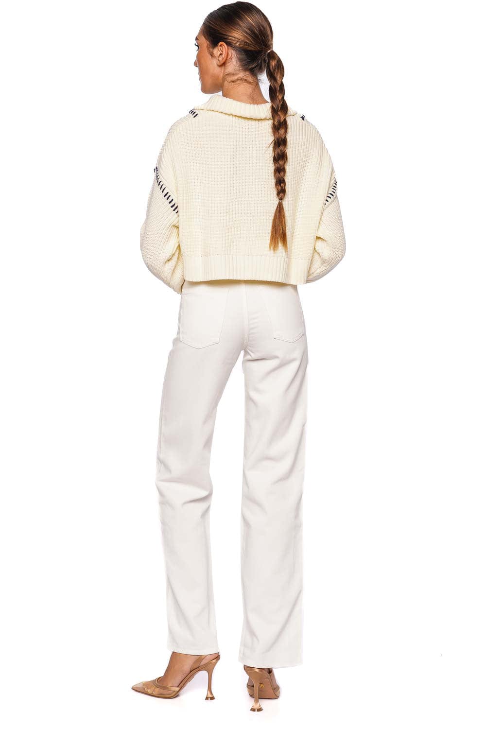 Staud Hampton Contrast Stitch Cropped Sweater