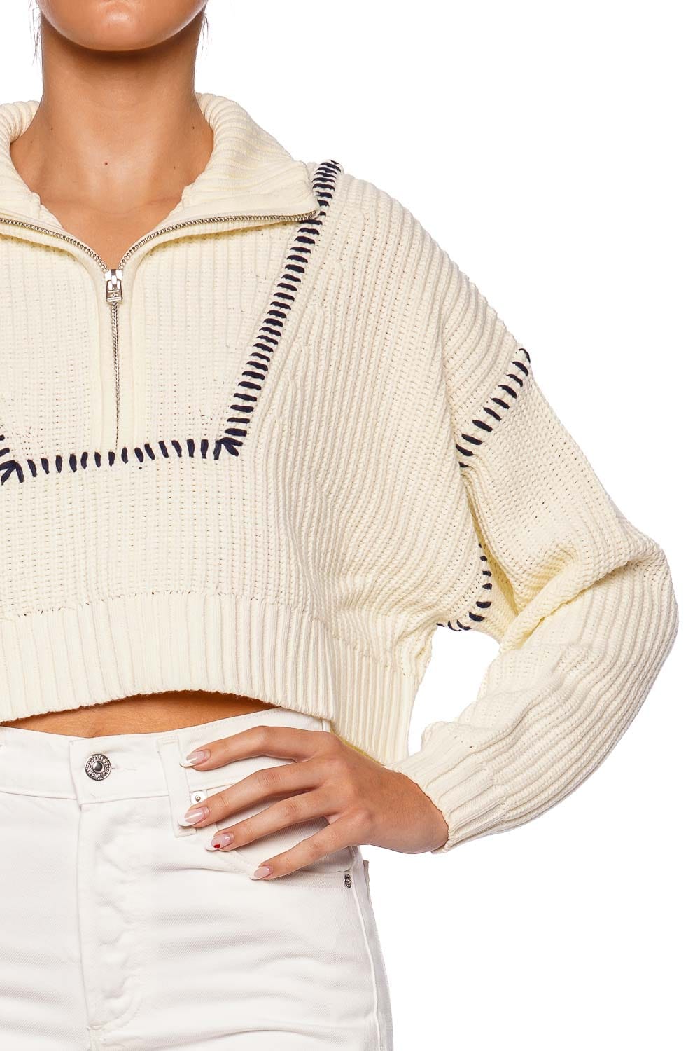 Staud Hampton Contrast Stitch Cropped Sweater