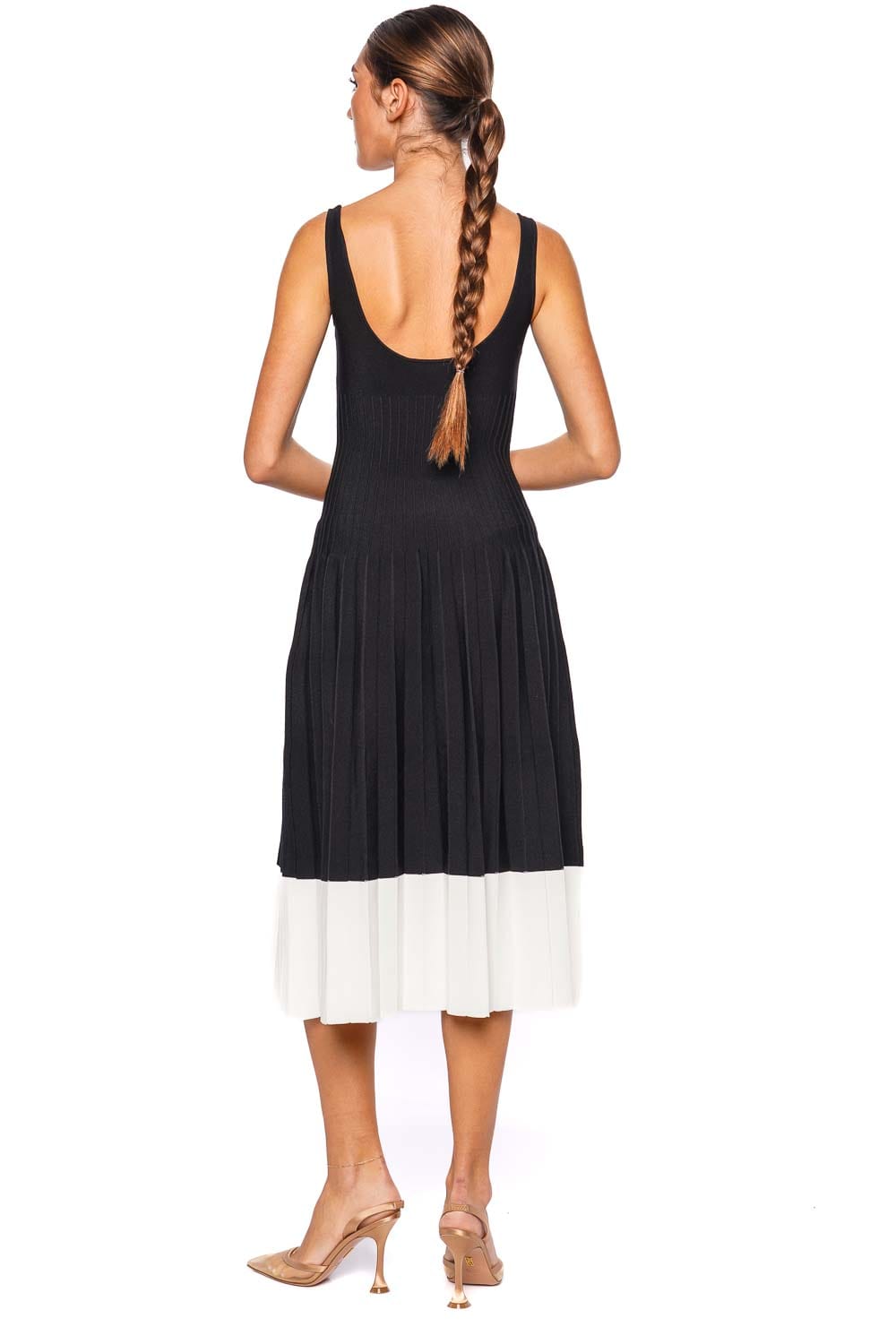 Staud Ellison Black & Ivory Knit Midi Dress