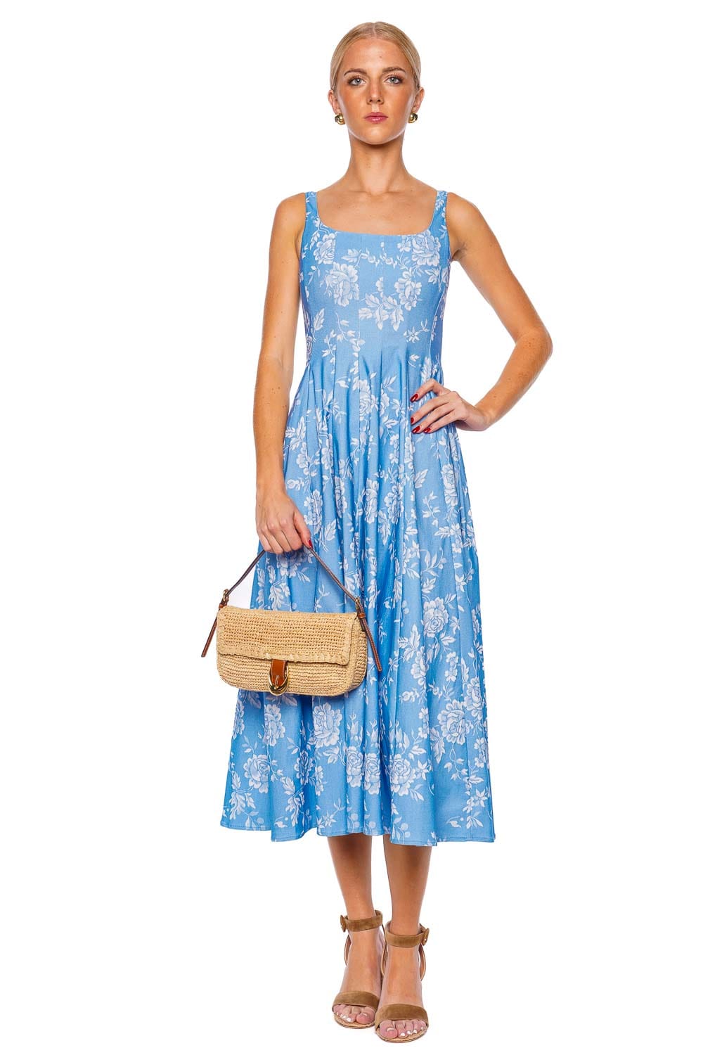 Staud Wells Blue Rose Midi Dress