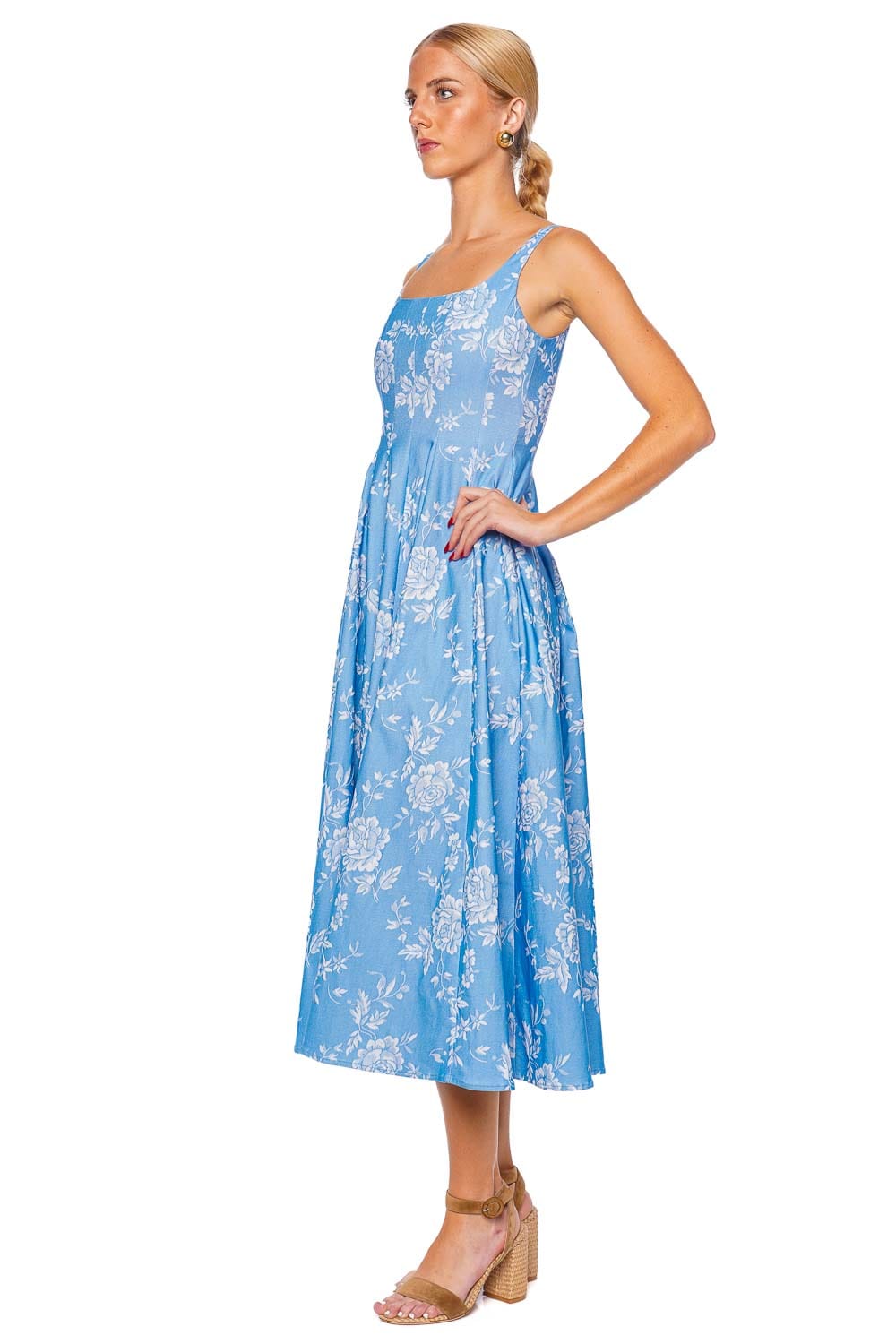 Staud Wells Blue Rose Midi Dress