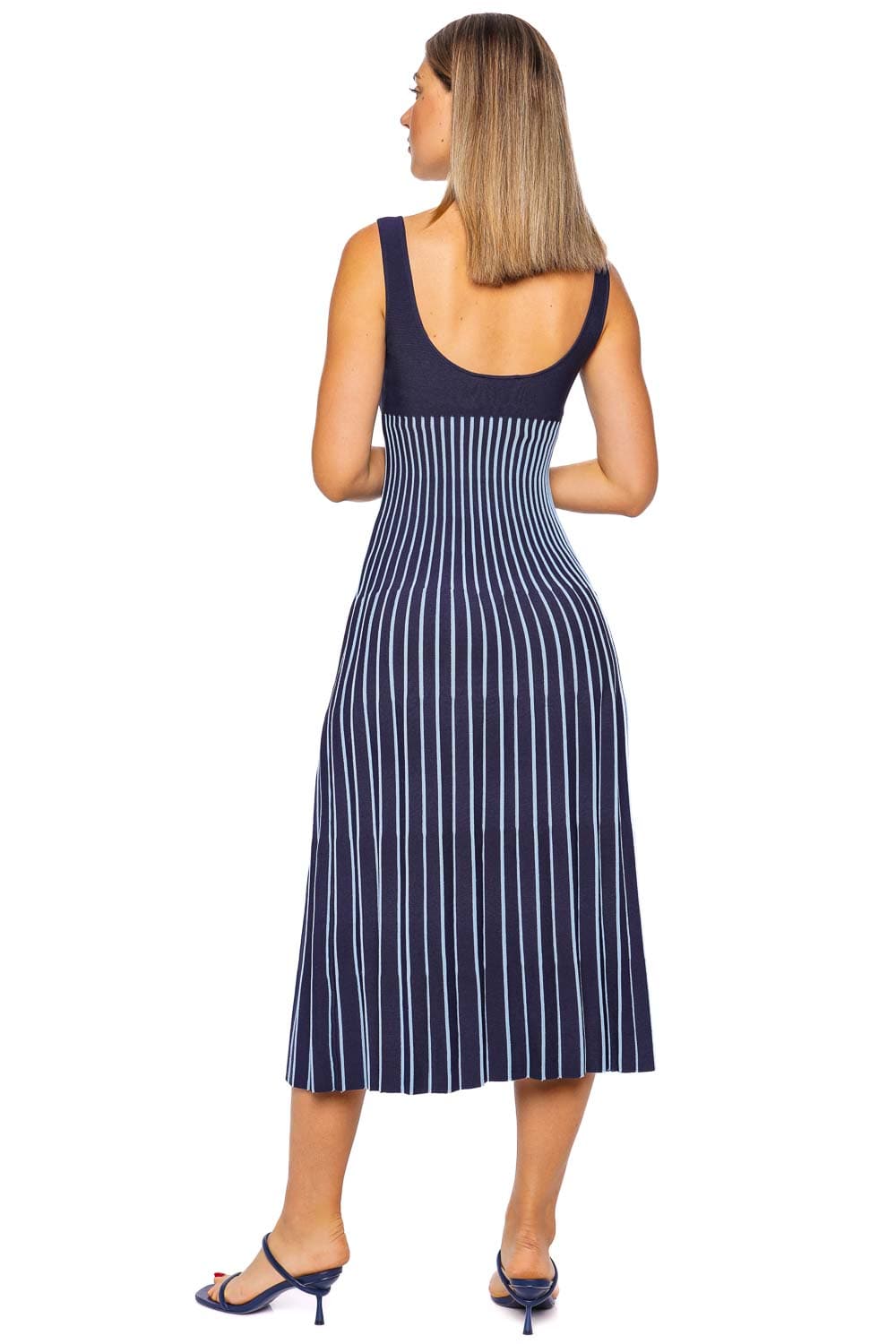 Staud Ellison Navy Striped Knit Midi Dress