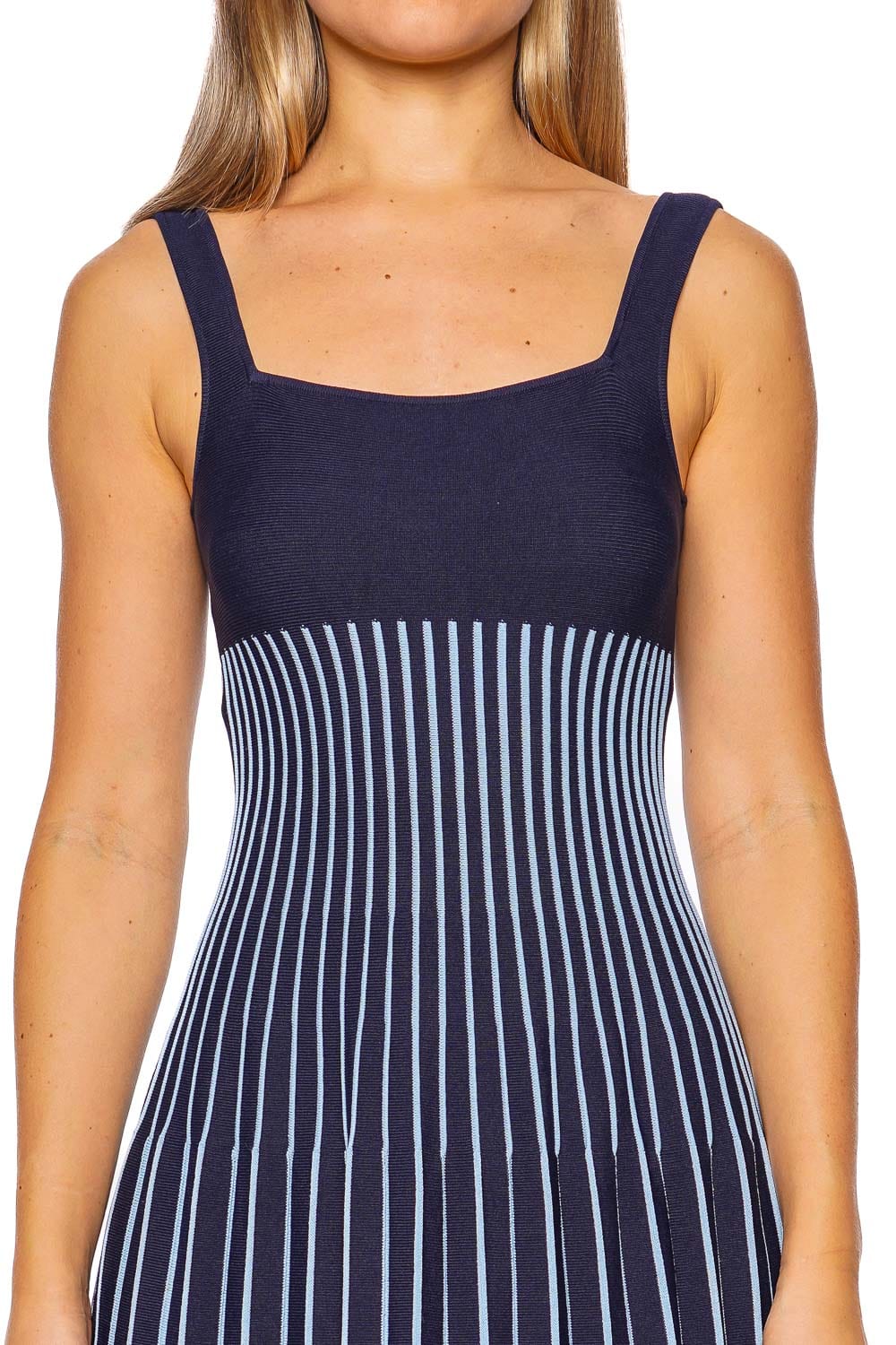 Staud Ellison Navy Striped Knit Midi Dress