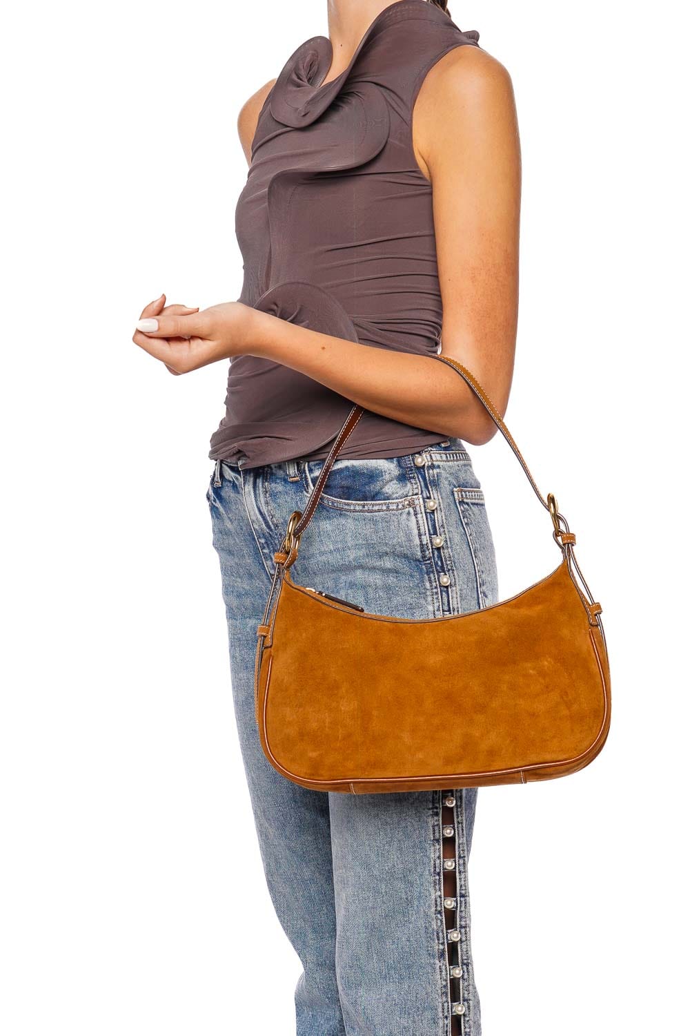 Staud Pine Tan Suede Shoulder Bag