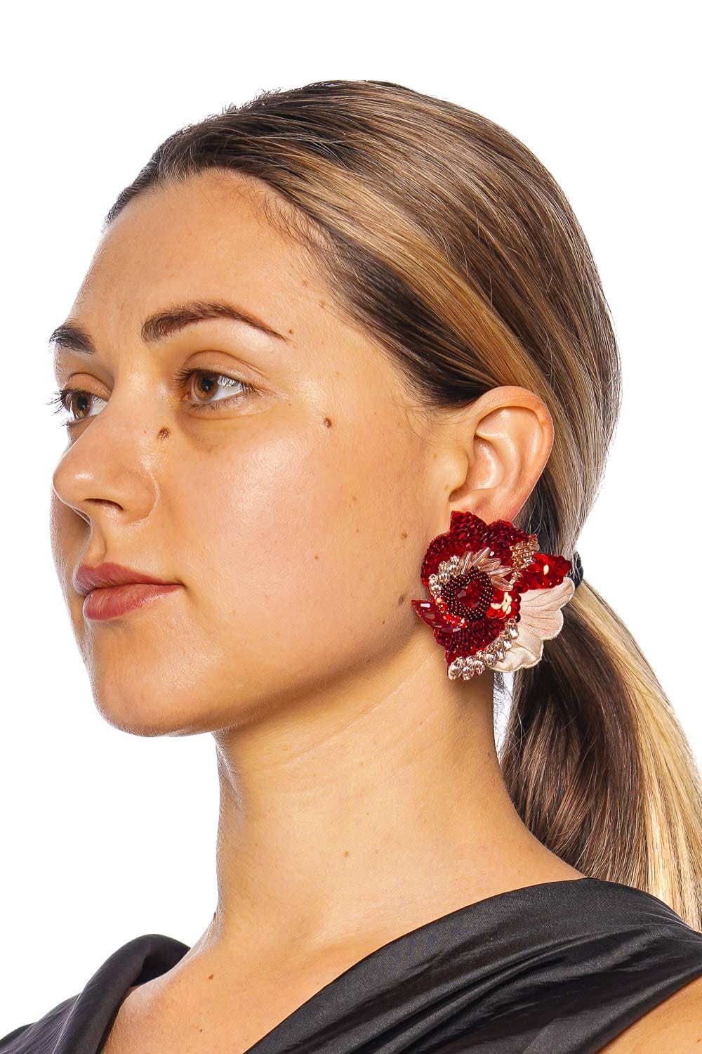 Mignonne Gavigan Ellis Red Petal Beaded Earrings