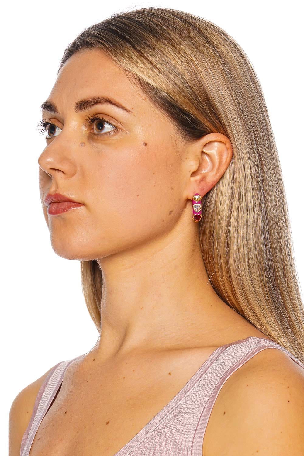 Mignonne Gavigan Freyja Pink Embellished Hoop Earrings