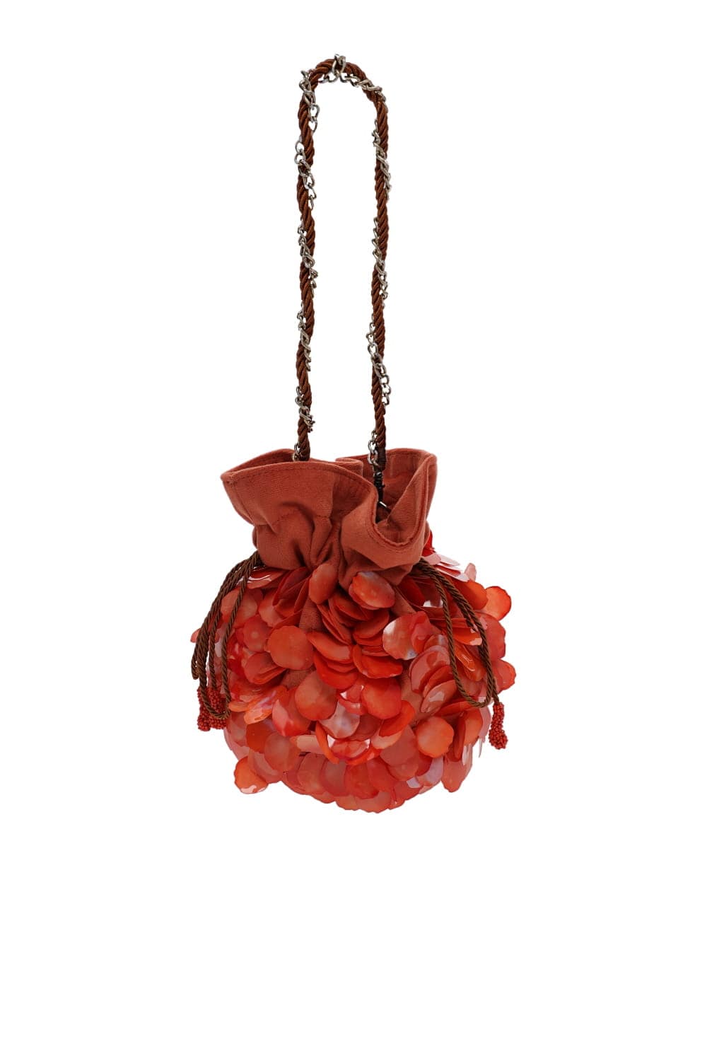 PatBO Iris Orange Beaded Velvet Drawstring Bag