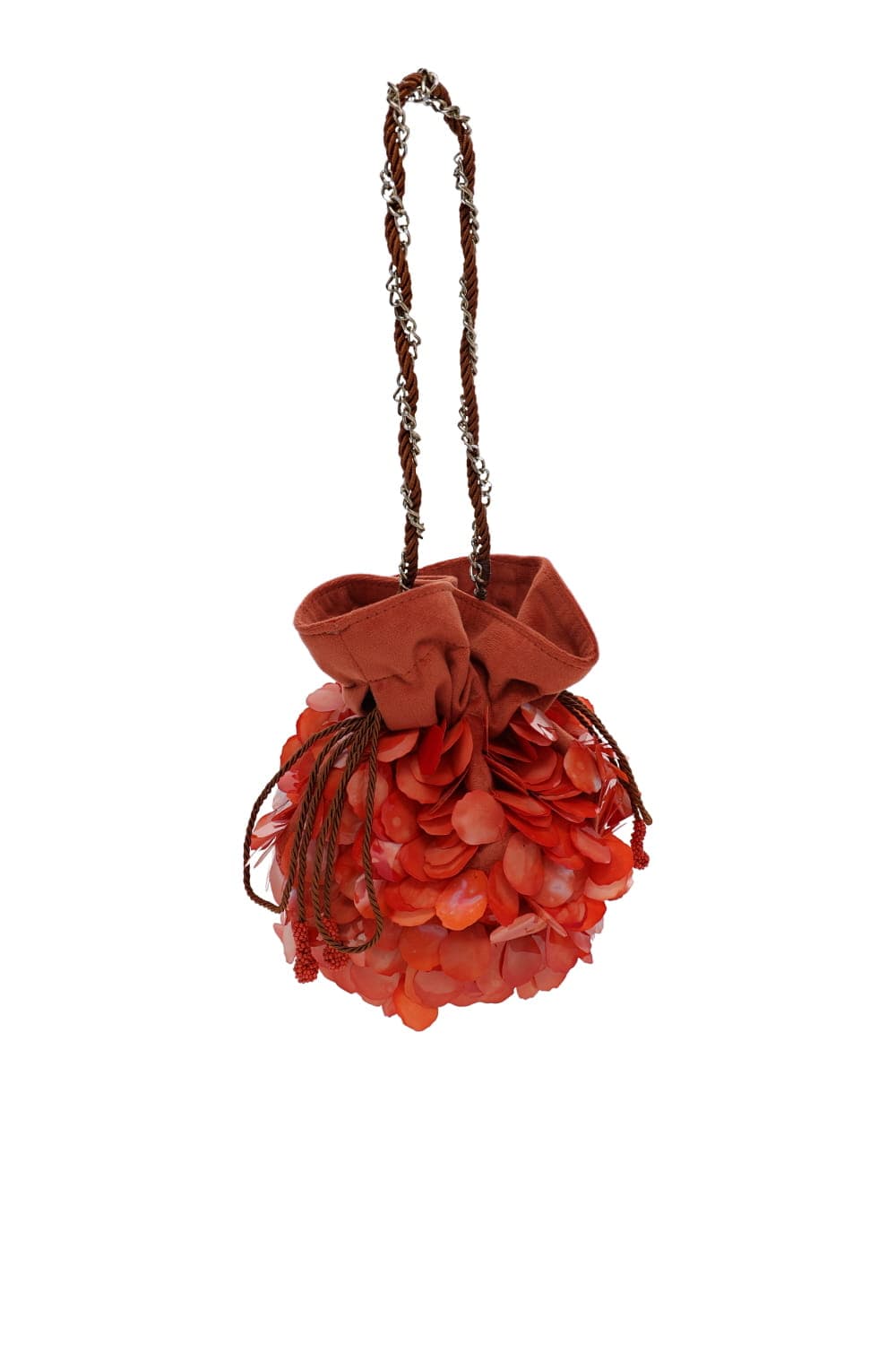 PatBO Iris Orange Beaded Velvet Drawstring Bag